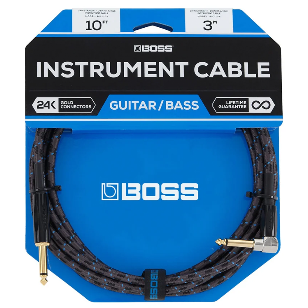 Boss 10ft Instrument Cable (Straight to Right Angle)