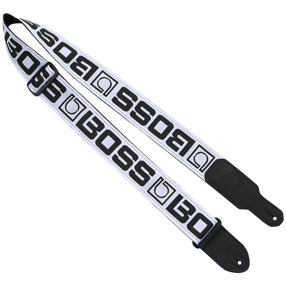 Boss Monogram Guitar Strap (White with Black Logo)