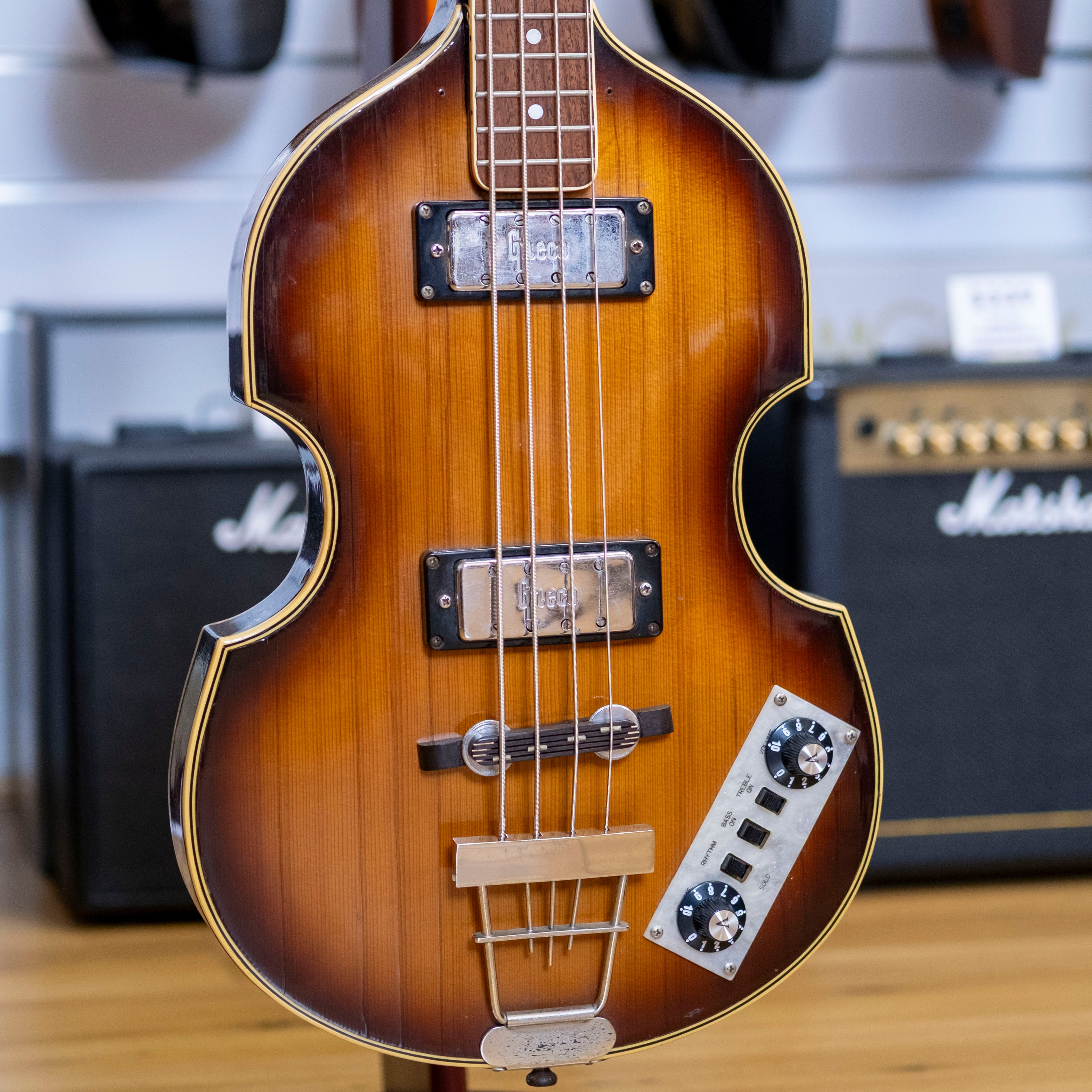 Greco VB-450 'Violin' Bass Guitar (3-Tone Sunburst) (Pre-Owned, 1974 M