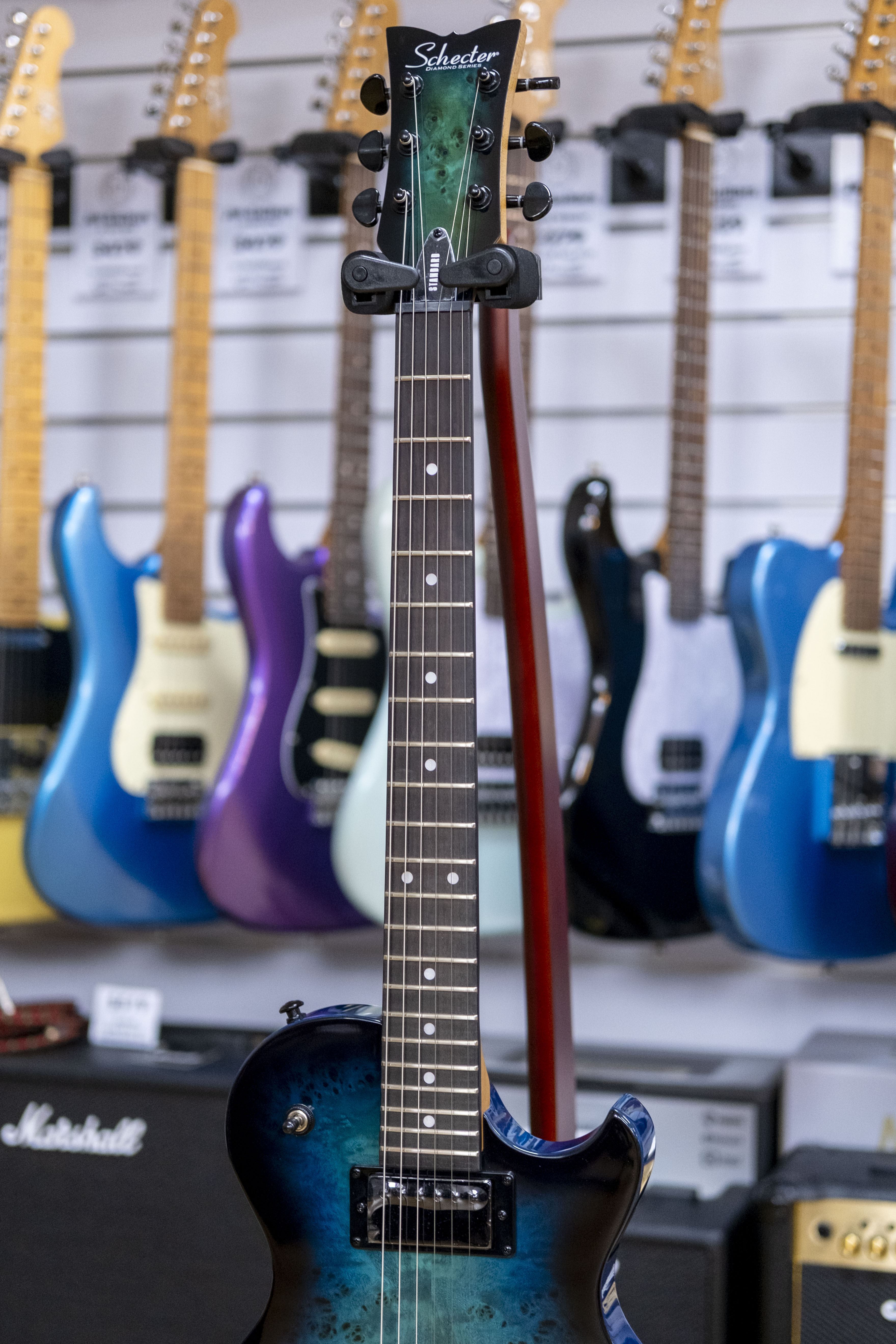 Schecter Solo-II Standard Electric Guitar (Ocean Blue Burst Burl)