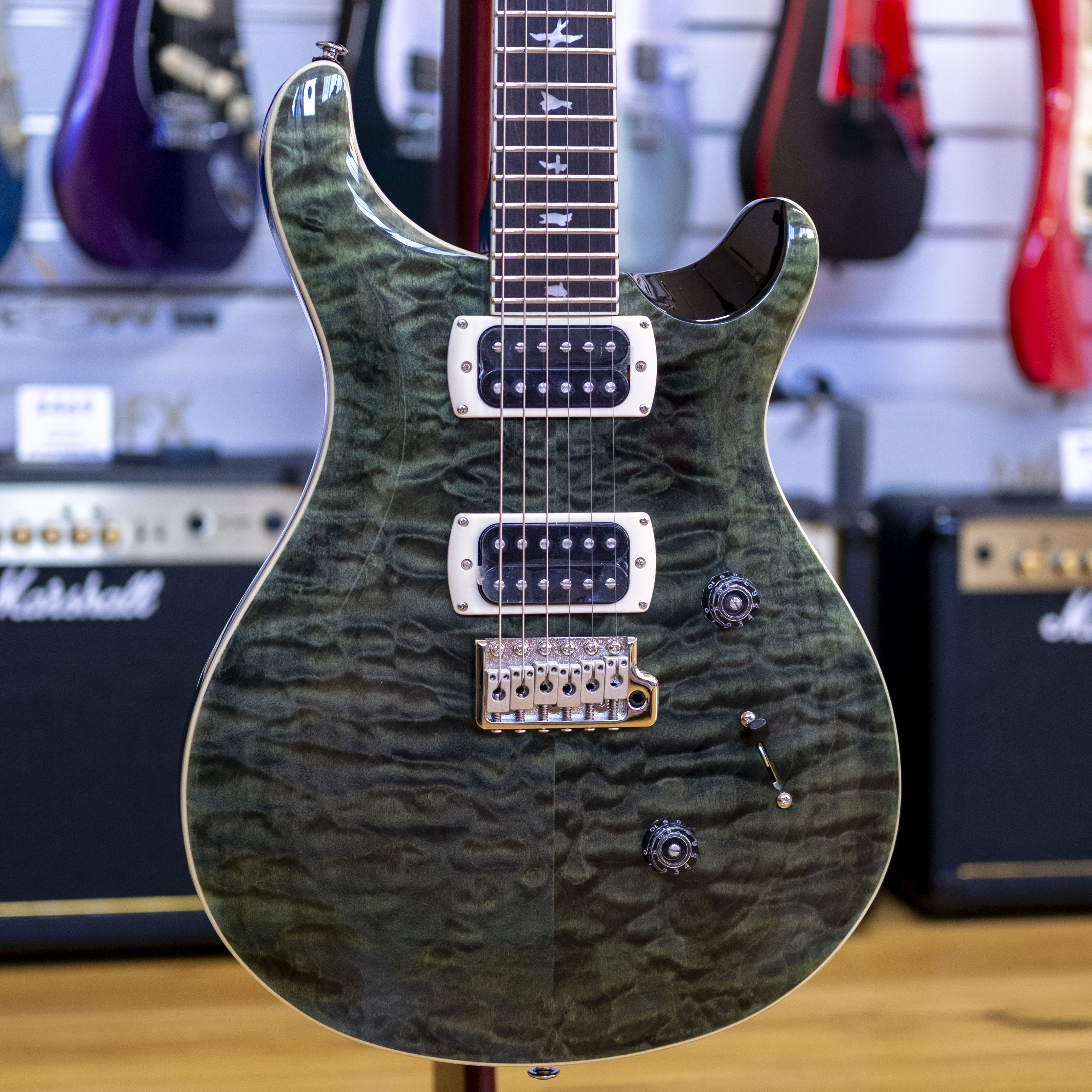 PRS SE Custom 24 Quilt Electric Guitar with Gig Bag (Teal Black)