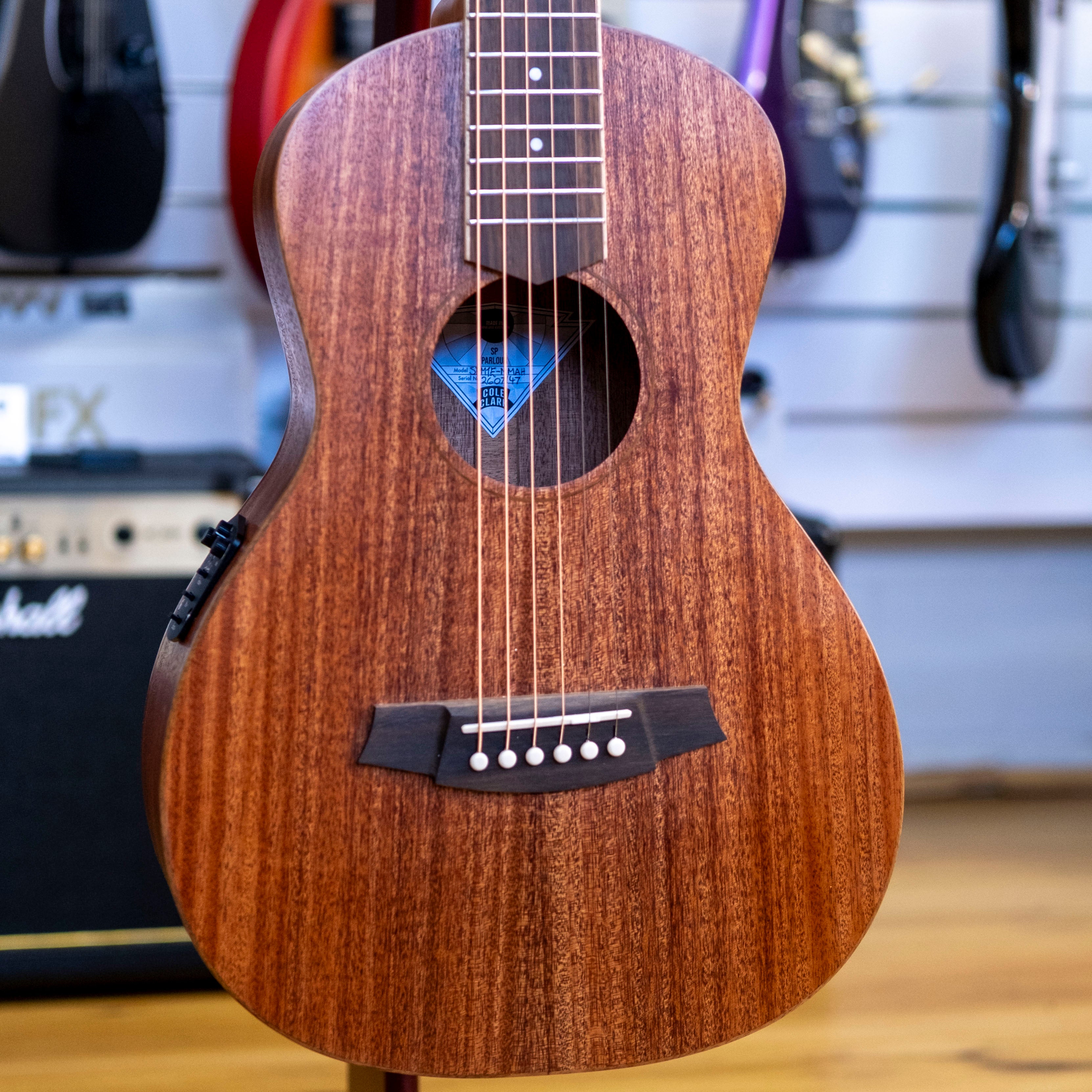 Cole Clark Studio Parlour Acoustic Electric Guitar with Deluxe Gig Bag (All Solid Mahogany)