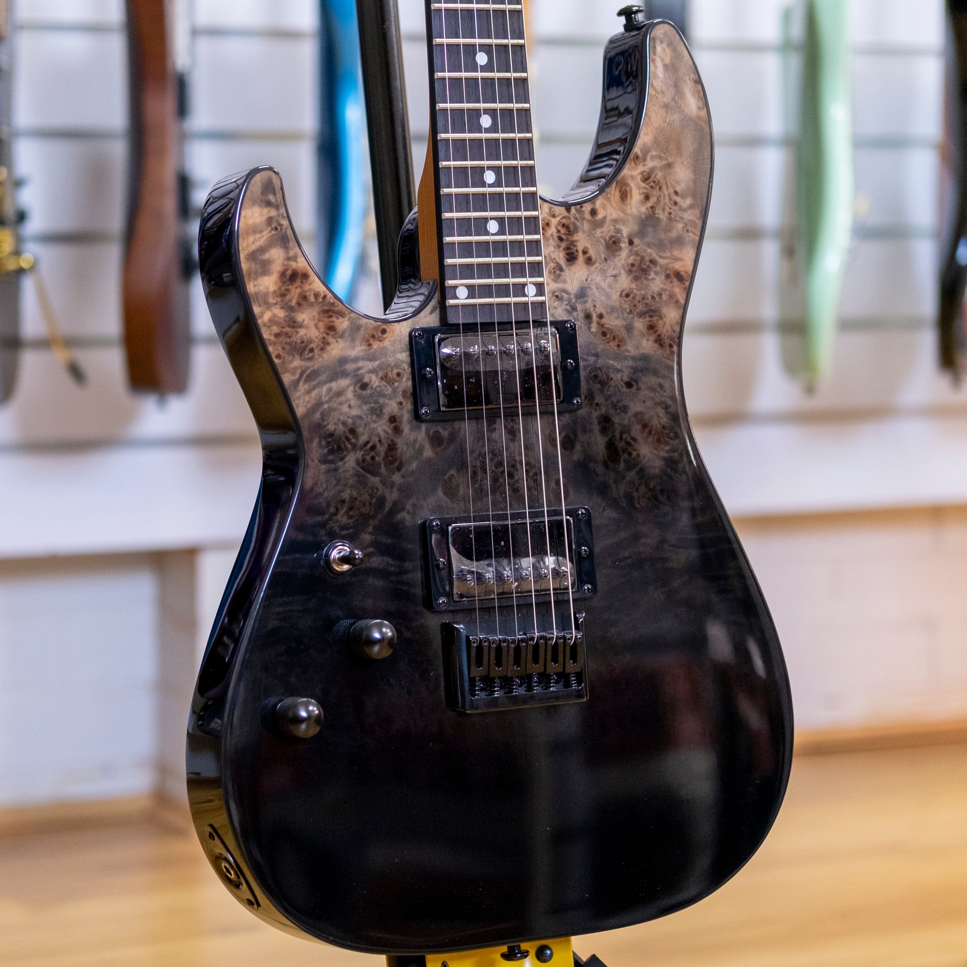 Schecter C-1 Standard Left Handed Electric Guitar (Black Fade Burst Burl)