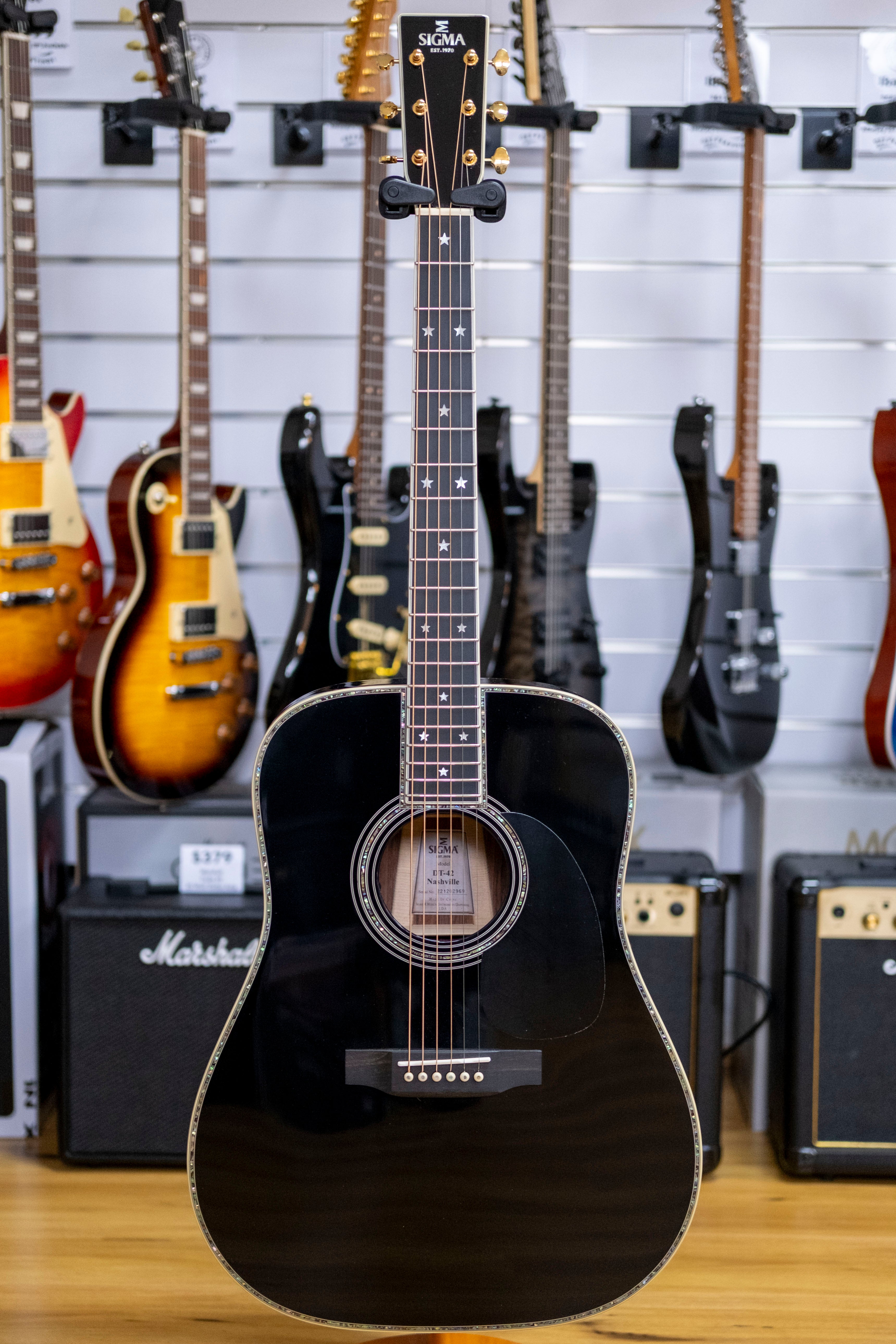 Sigma DT-42 Nashville Special Edition Dreadnought Acoustic Electric Guitar with Bag (Black)