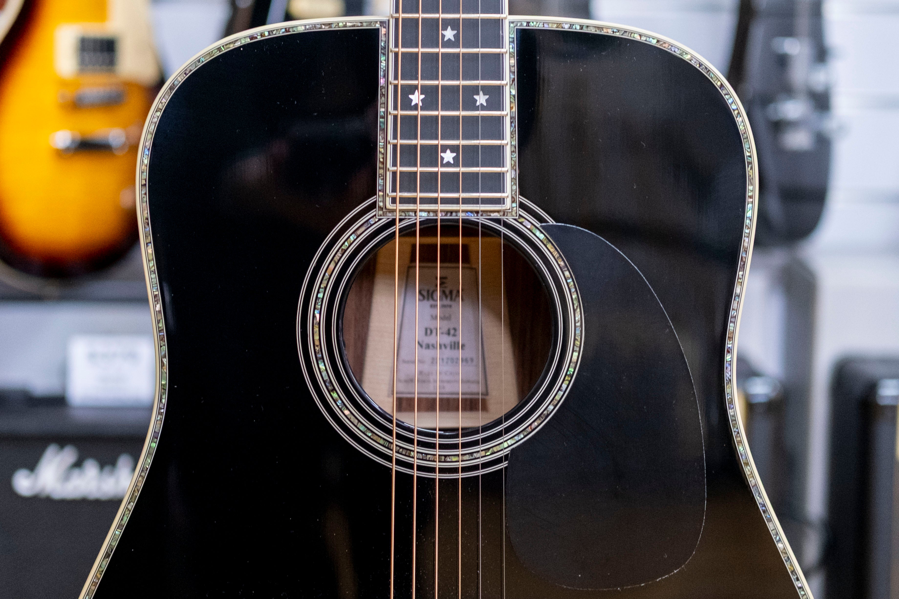 Sigma DT-42 Nashville Special Edition Dreadnought Acoustic Electric Guitar with Bag (Black)