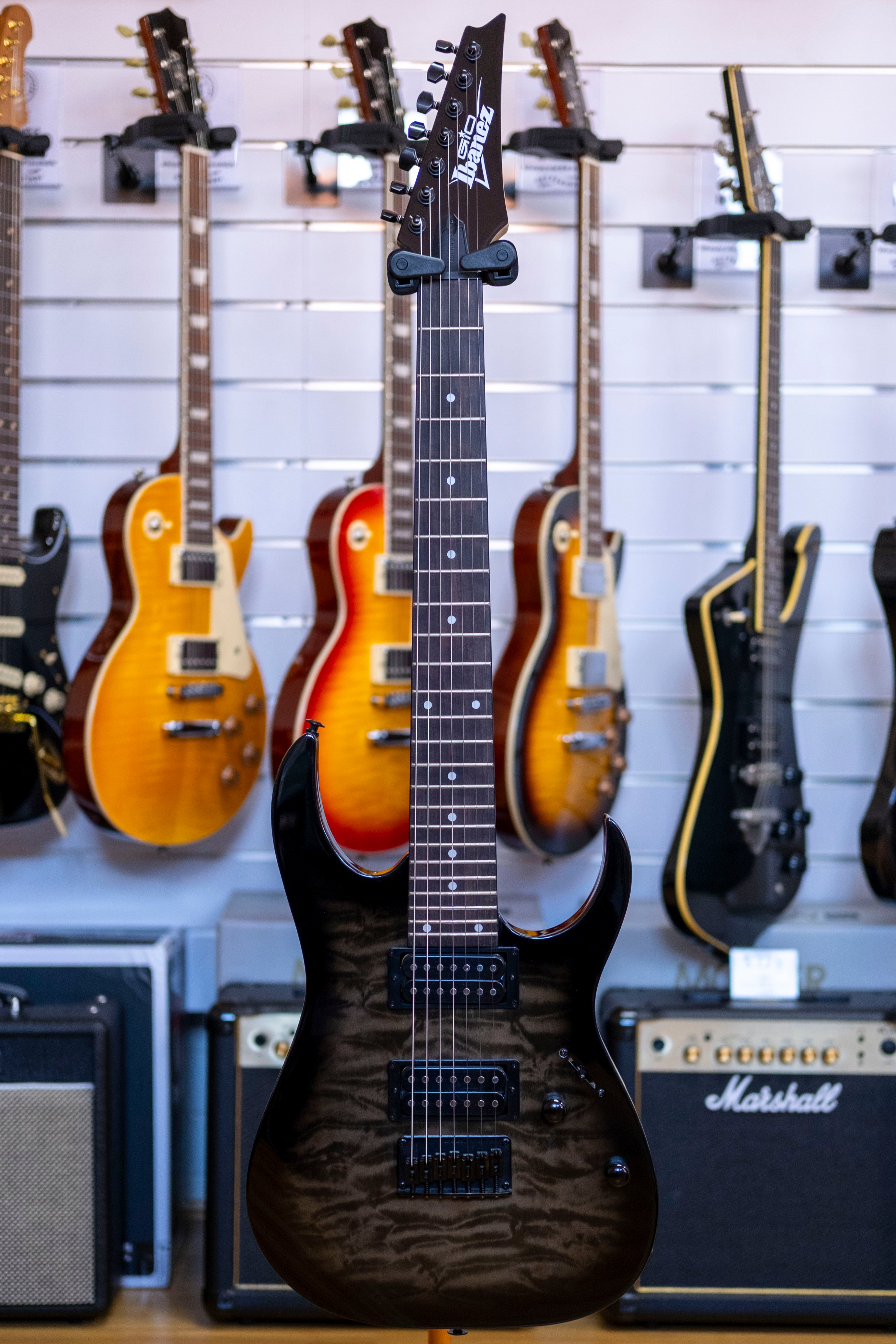 Ibanez Gio RG7221QA 7-String Electric Guitar (Transparent Black Sunburst)