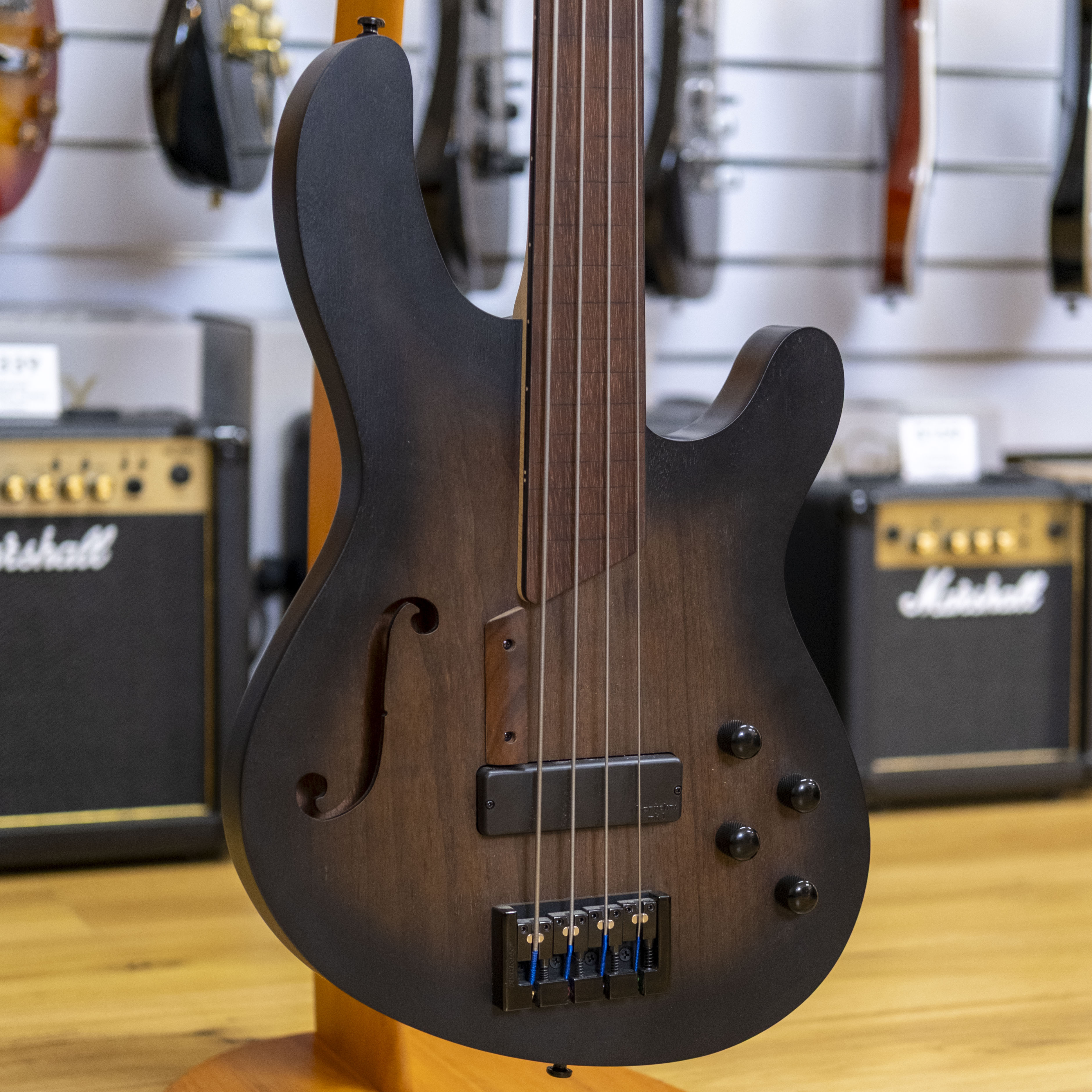 Cort B4FL MHPZ Fretless Bass Guitar (Open Pore Trans Black Burst) (Pre-Owned)