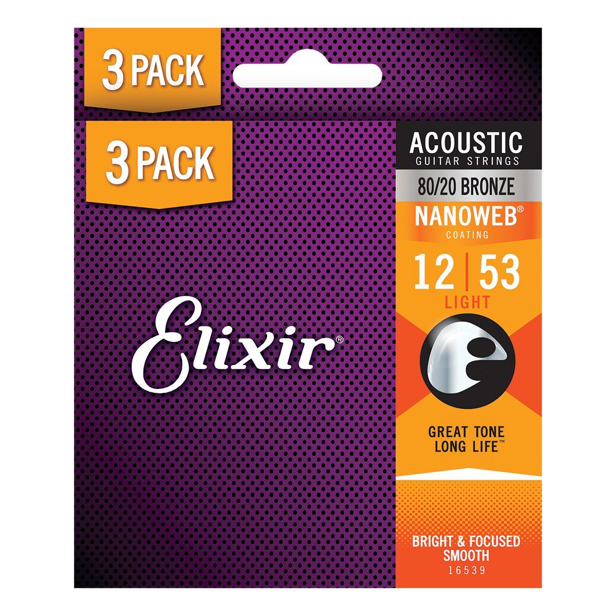 Elixir Nanoweb 80/20 Bronze Light Acoustic Guitar Strings (12/53)