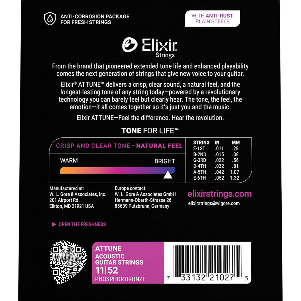 Elixir Attune Custom Light Acoustic Guitar Strings (11/52)