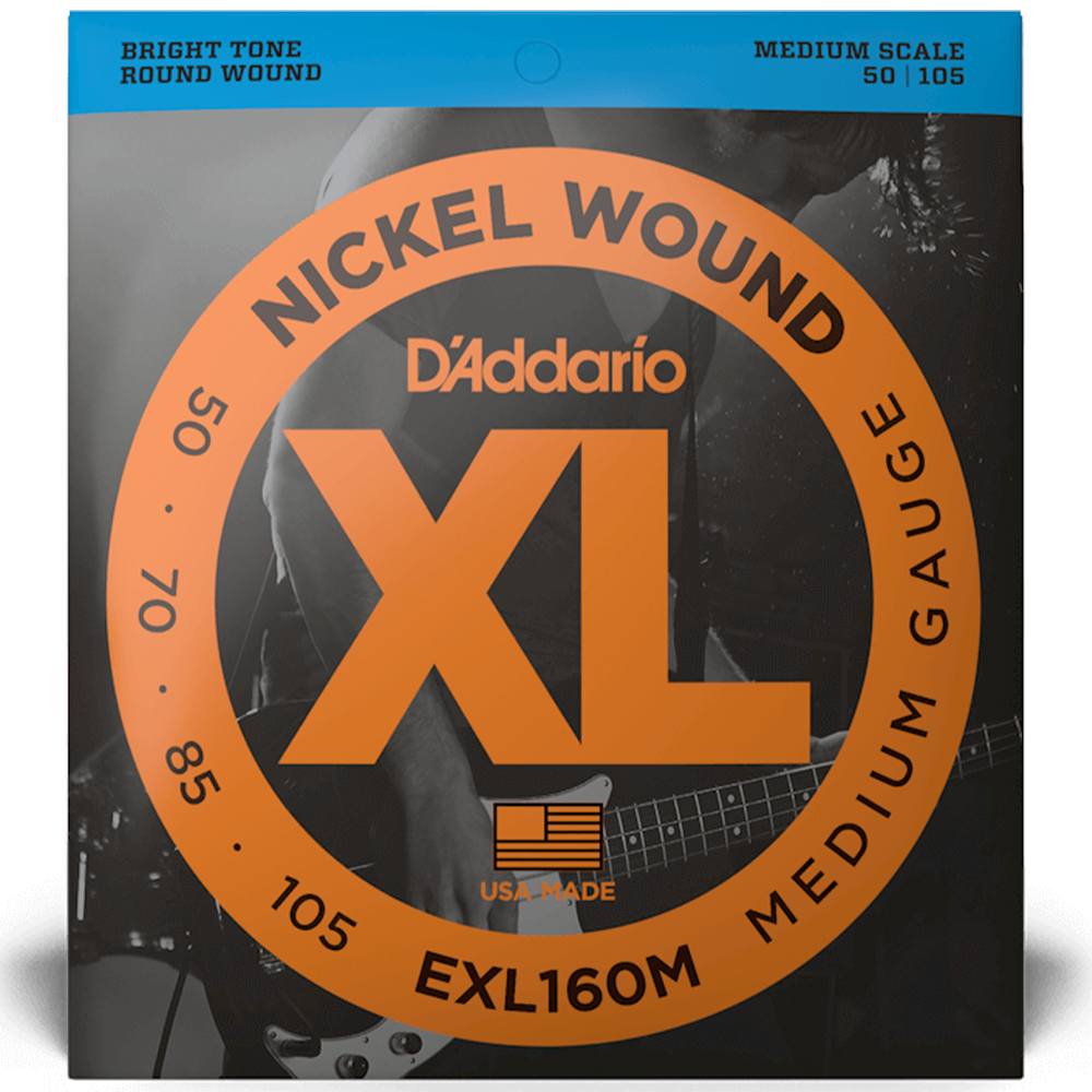 D'Addario EXL160M Medium Medium Scale Nickel Wound Bass Guitar Strings (50/105)