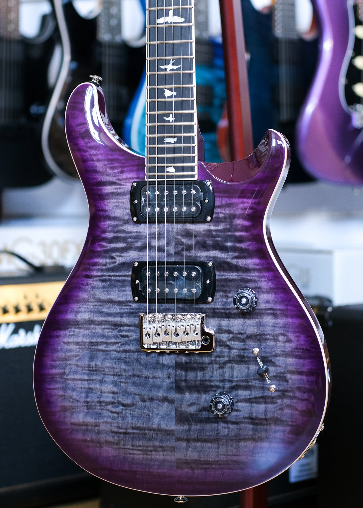 PRS SE Custom 24 Quilt Electric Guitar with Gig Bag (Charcoal Purple Burst)