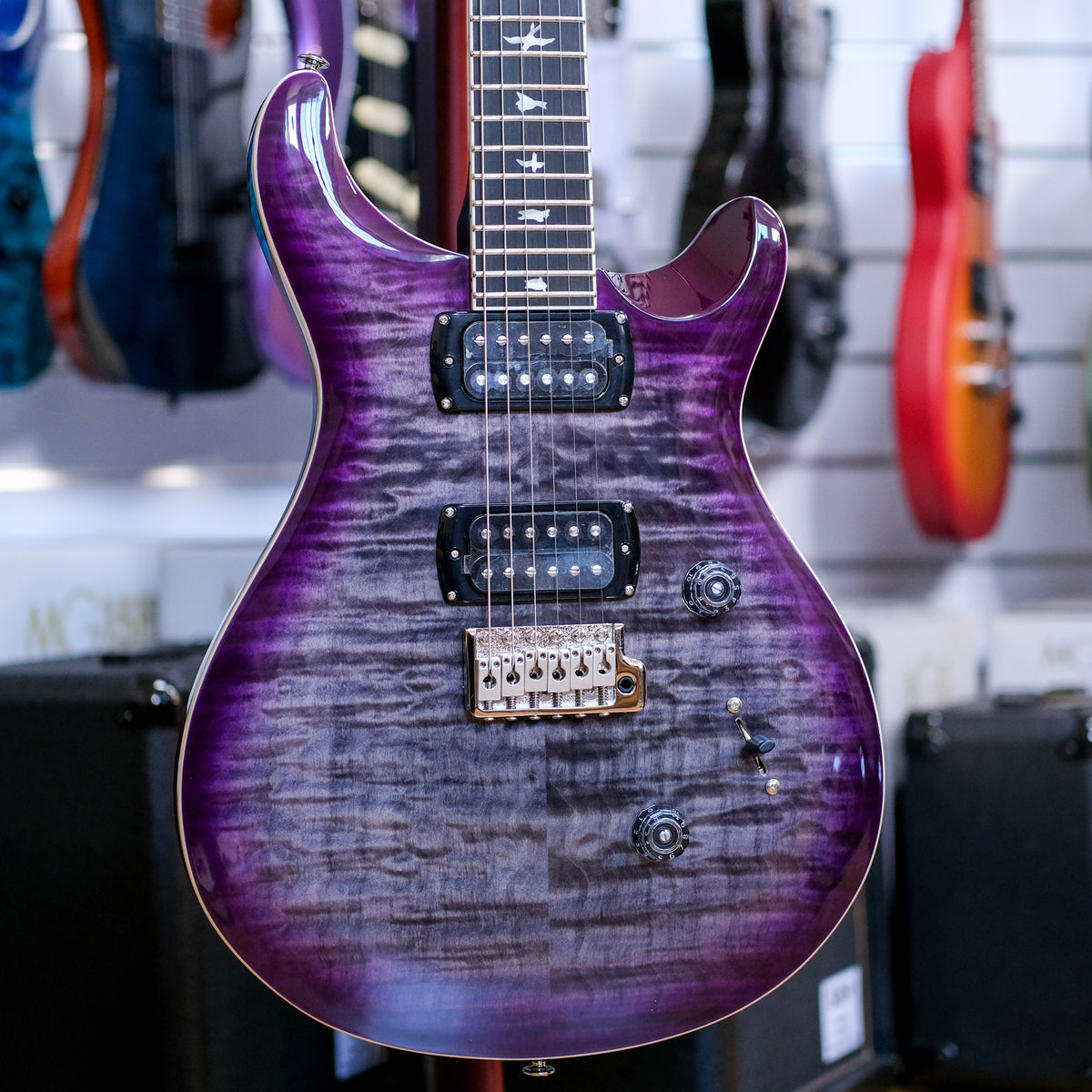 PRS SE Custom 24 Quilt Electric Guitar with Gig Bag (Charcoal Purple Burst)