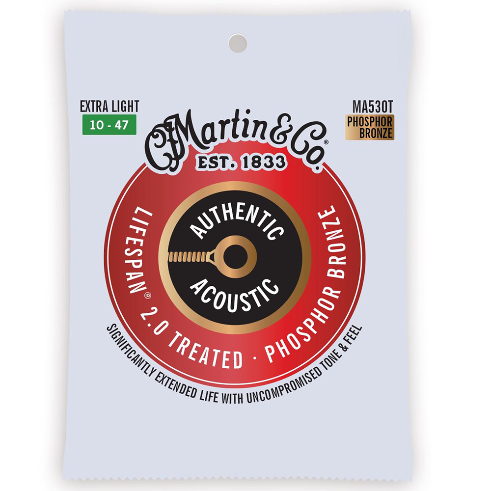 Martin MA530T Authentic Lifespan 2.0 Phosphor Bronze Extra Light Acoustic Guitar Strings (10/47)
