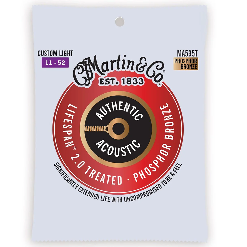 Martin MA535T Authentic Lifespan 2.0 Phosphor Bronze Custom Light Acoustic Guitar Strings (11/52)