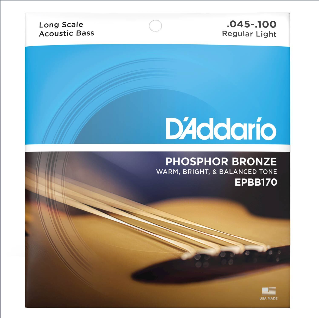 D'Addario EPBB170 Regular Light Phosphor Bronze Acoustic Bass Guitar Strings (45/100)