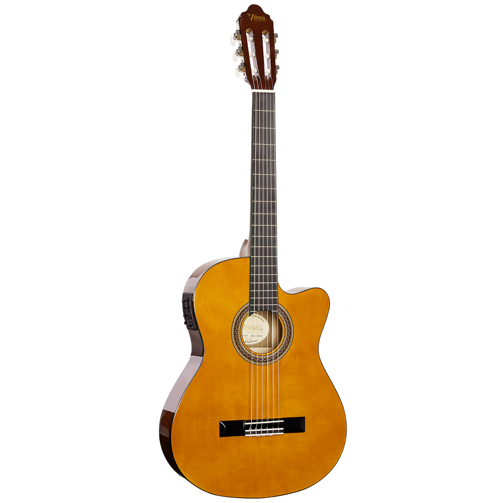 Valencia 100 Series Hybrid Thin Body Electric Classical Guitar (Natural Gloss)