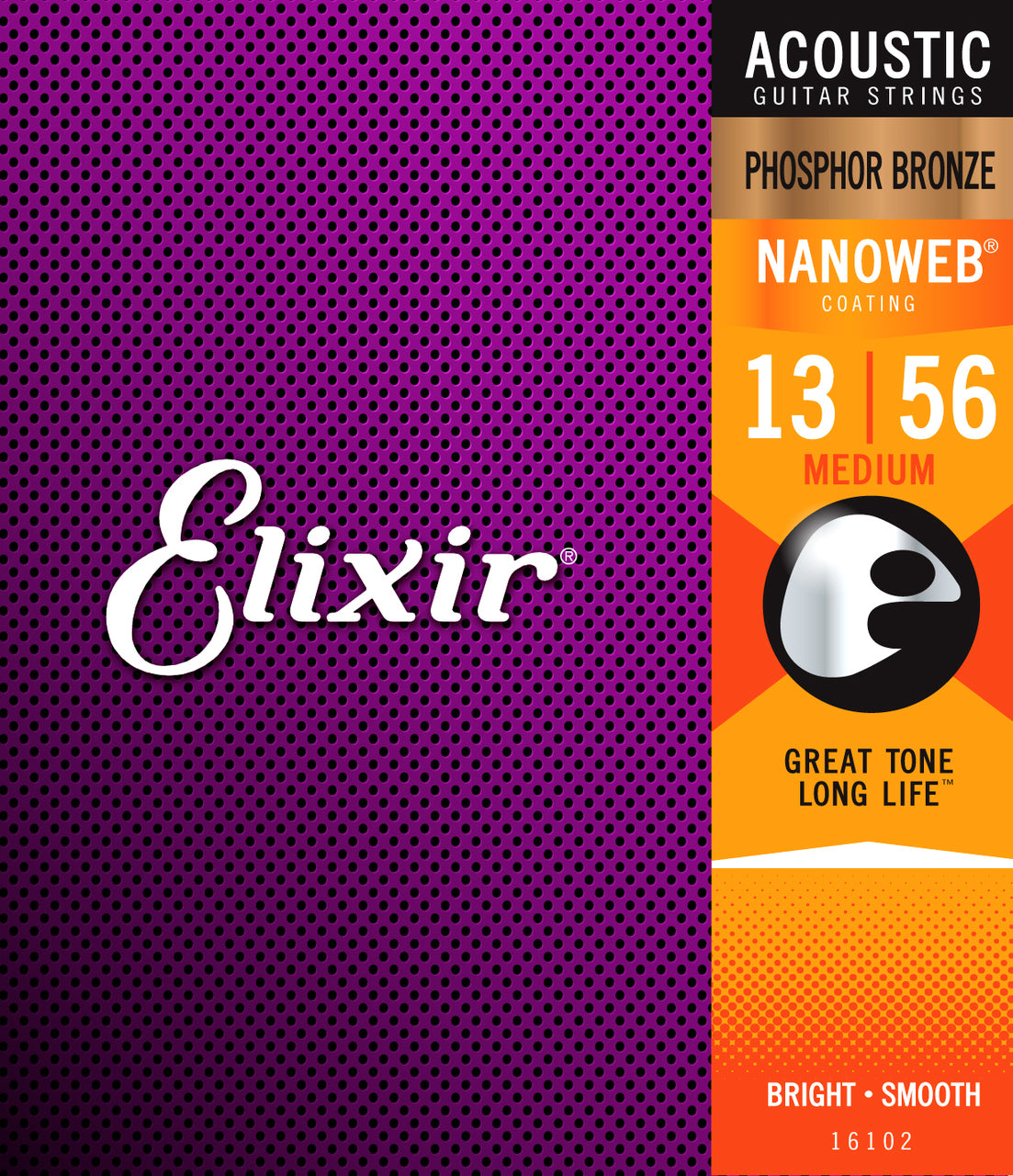 Elixir Nanoweb Phosphor Bronze Medium Acoustic Guitar Strings (13/56)