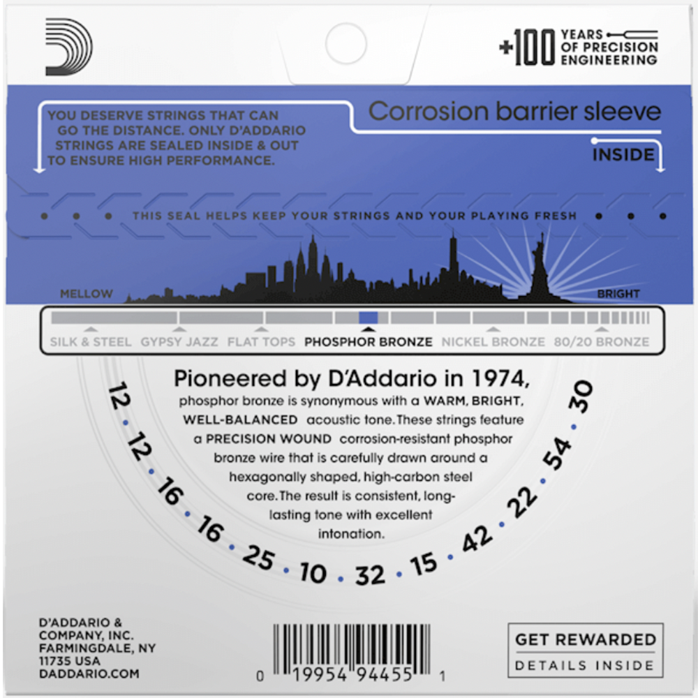 D'Addario EJ37 Phosphor Bronze Medium 12-String Acoustic Guitar Strings (12/54)