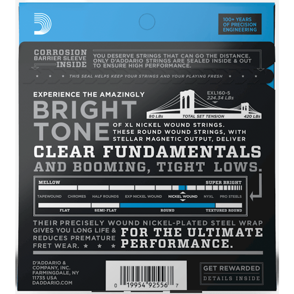 D'Addario EXL160-5 Medium 5-String Bass Guitar Strings (50/135)