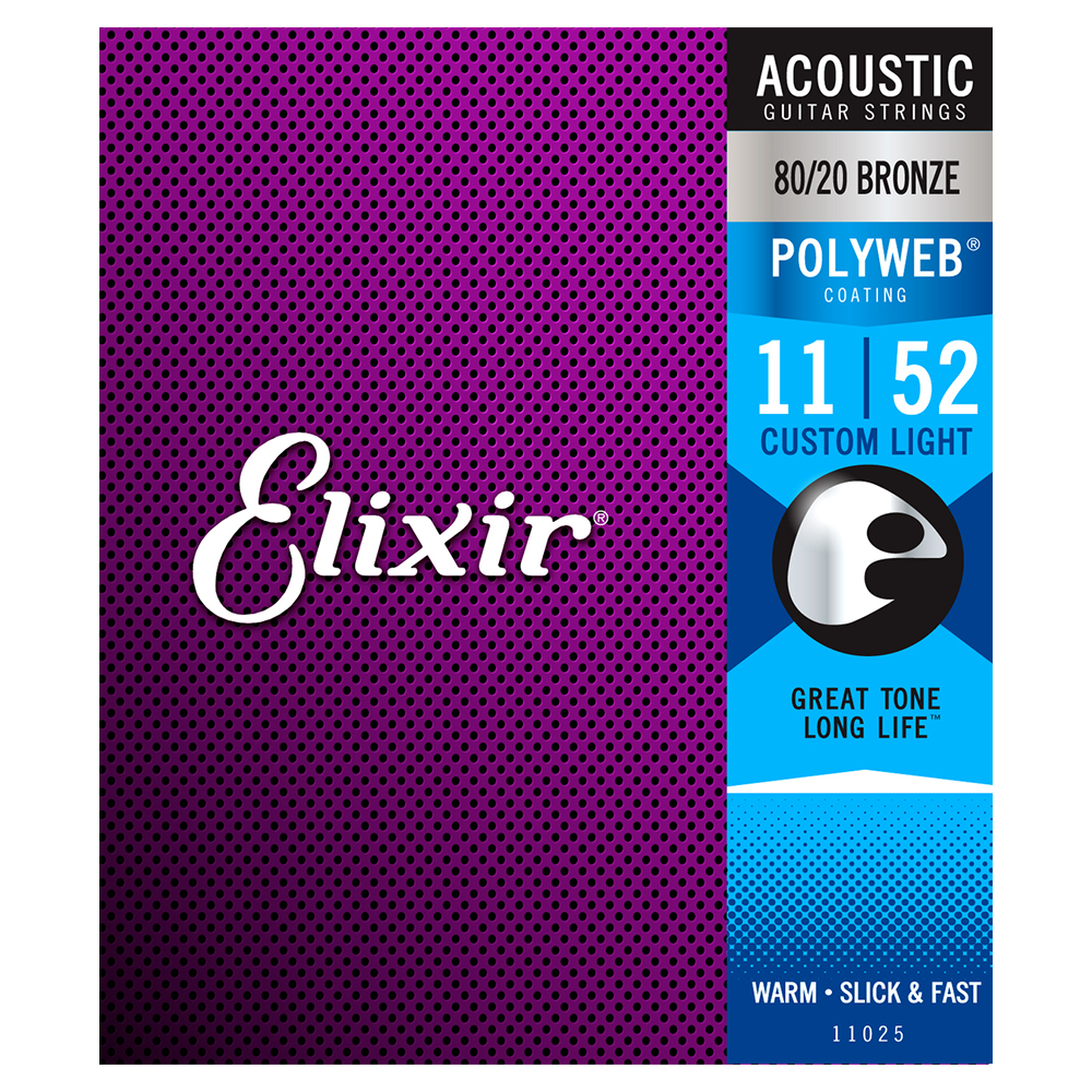Elixir Polyweb 80/20 Bronze Custom Light Acoustic Guitar Strings (11/52)