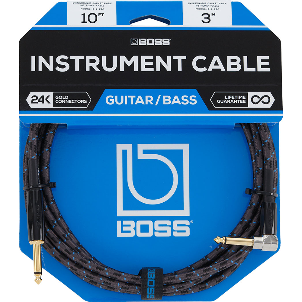 Boss 10ft Instrument Cable (Straight to Right Angle)