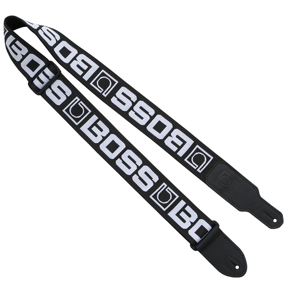 Boss Monogram Guitar Strap (Black with White Logo)