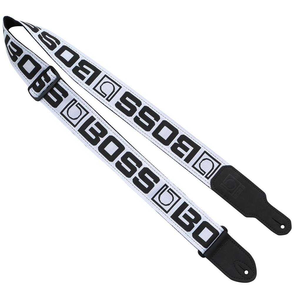 Boss Monogram Guitar Strap (White with Black Logo)