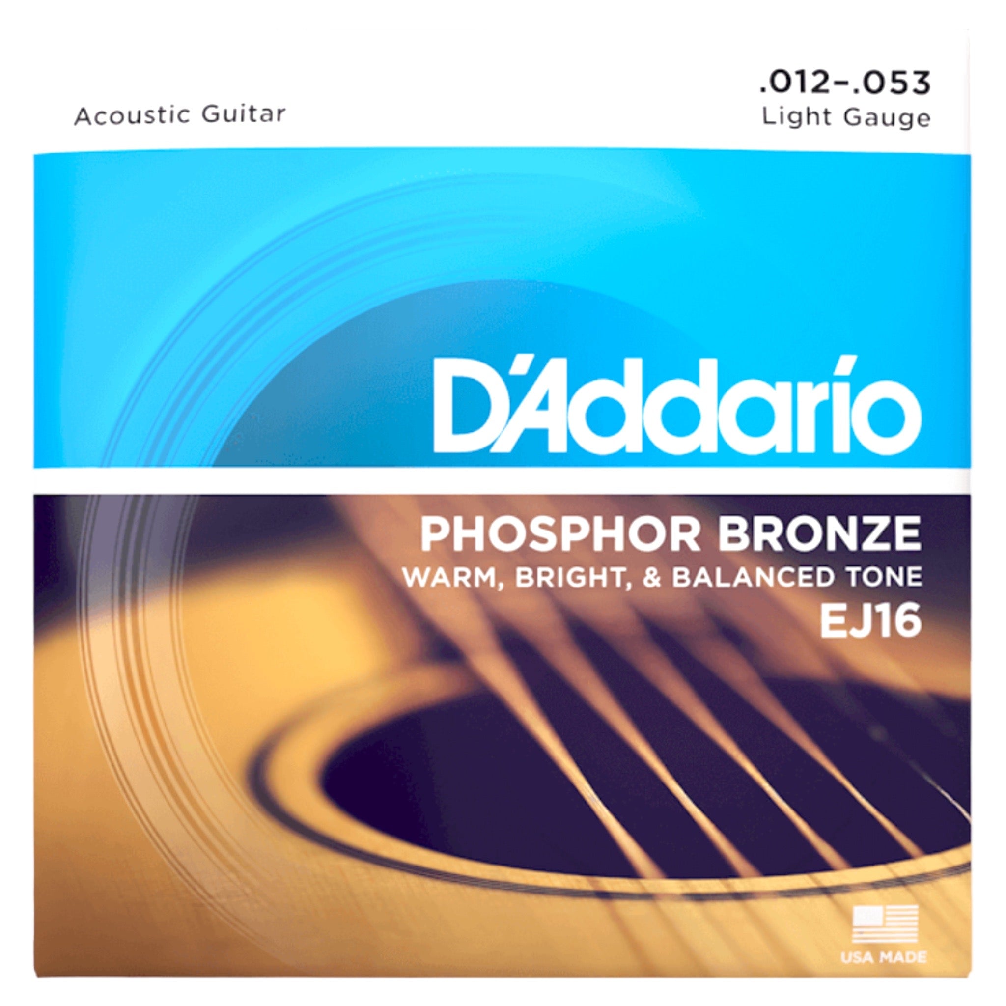 D'Addario EJ16 Phosphor Bronze Light Acoustic Guitar Strings (12/53)