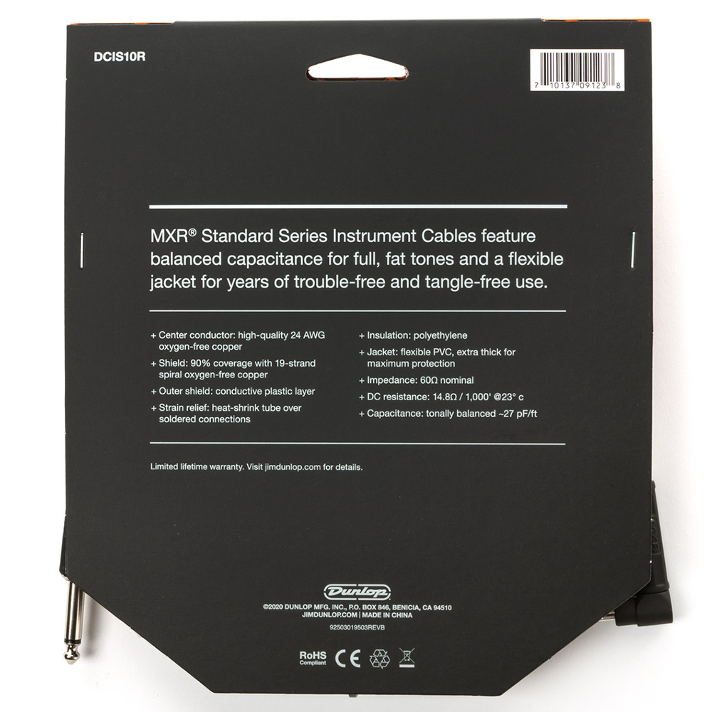 MXR 10ft Standard Instrument Cable (Straight to Right Angle)