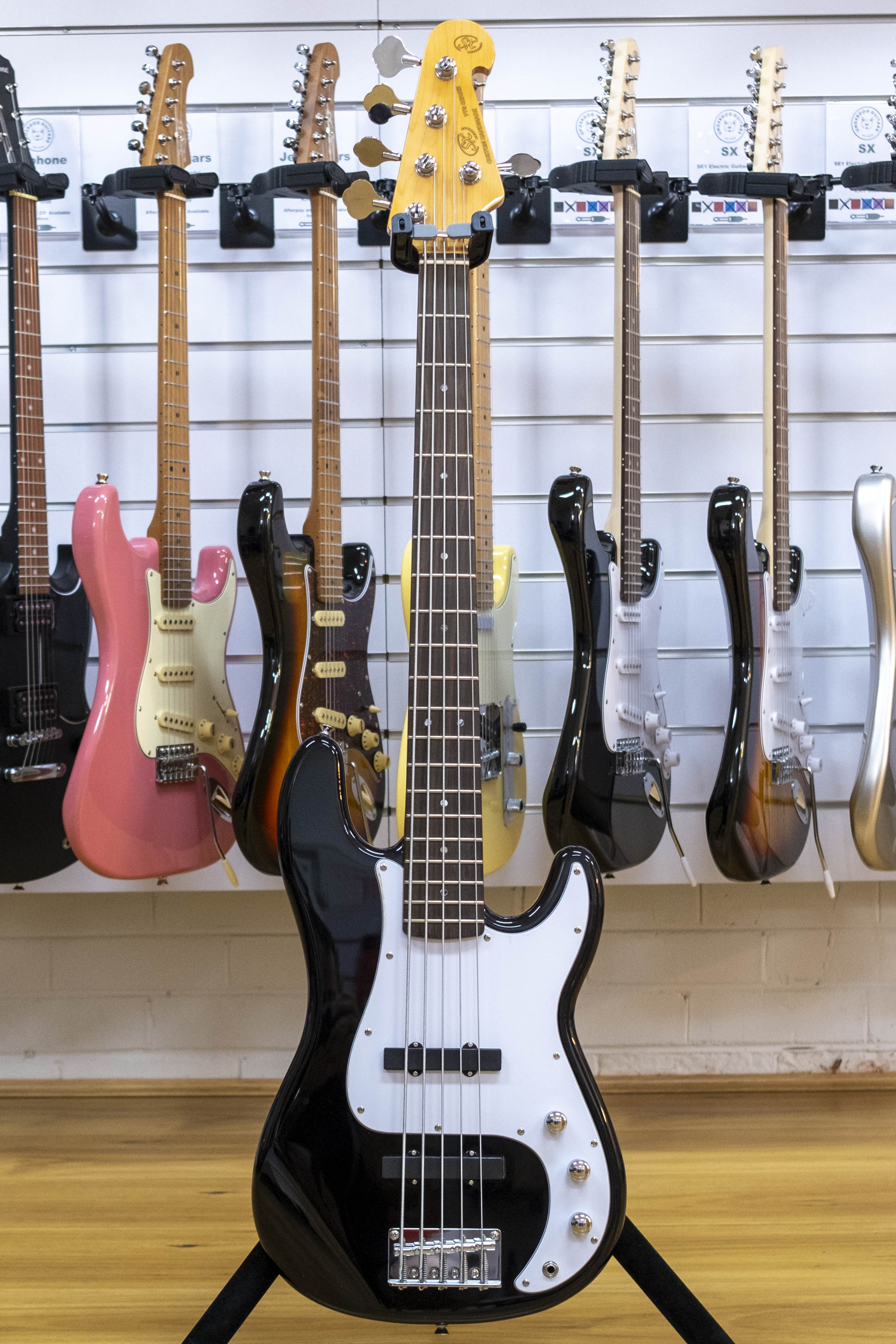 SX VTG Series 5-String Bass Guitar with Gig Bag (Black)