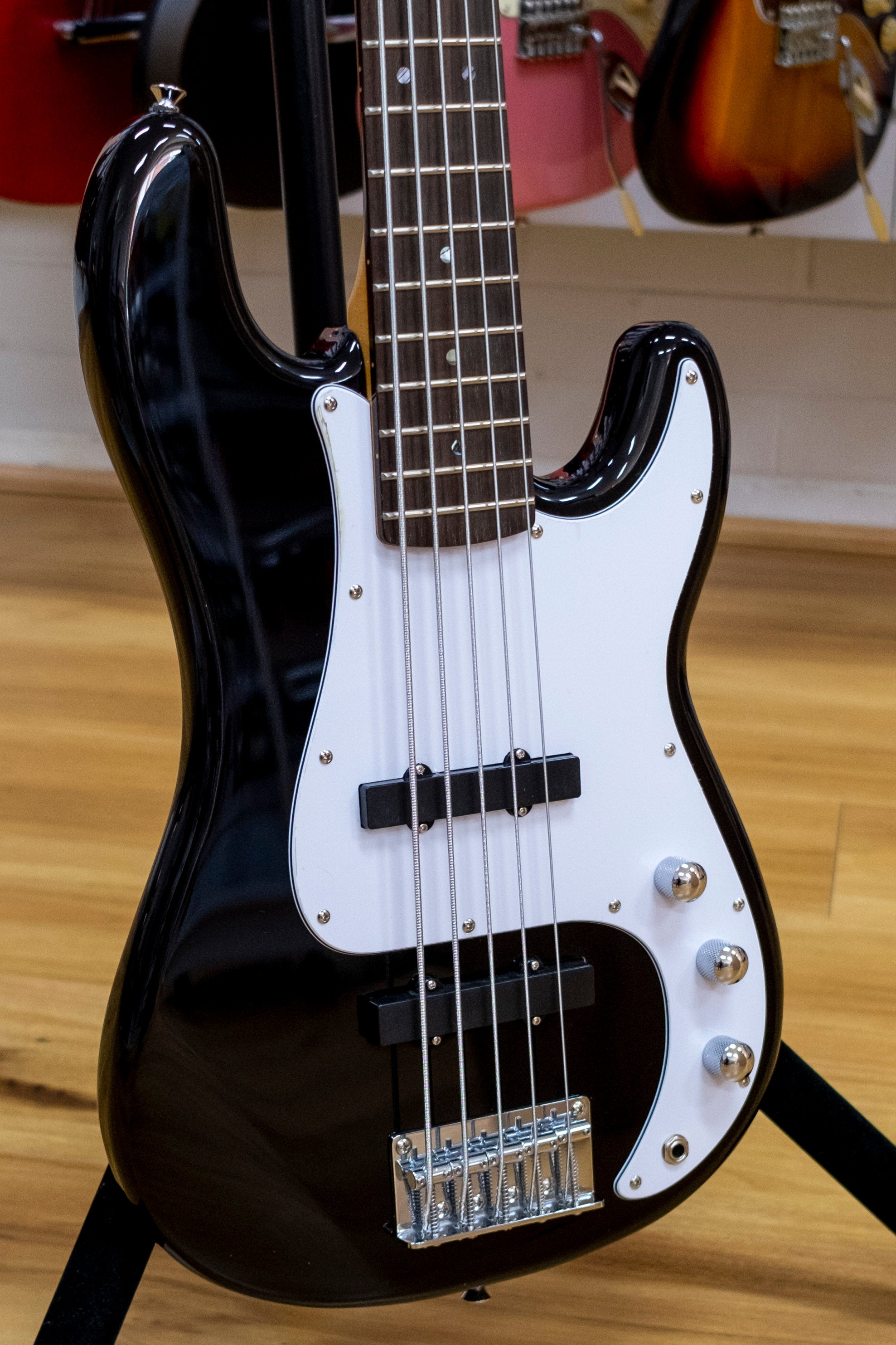 SX VTG Series 5-String Bass Guitar with Gig Bag (Black)