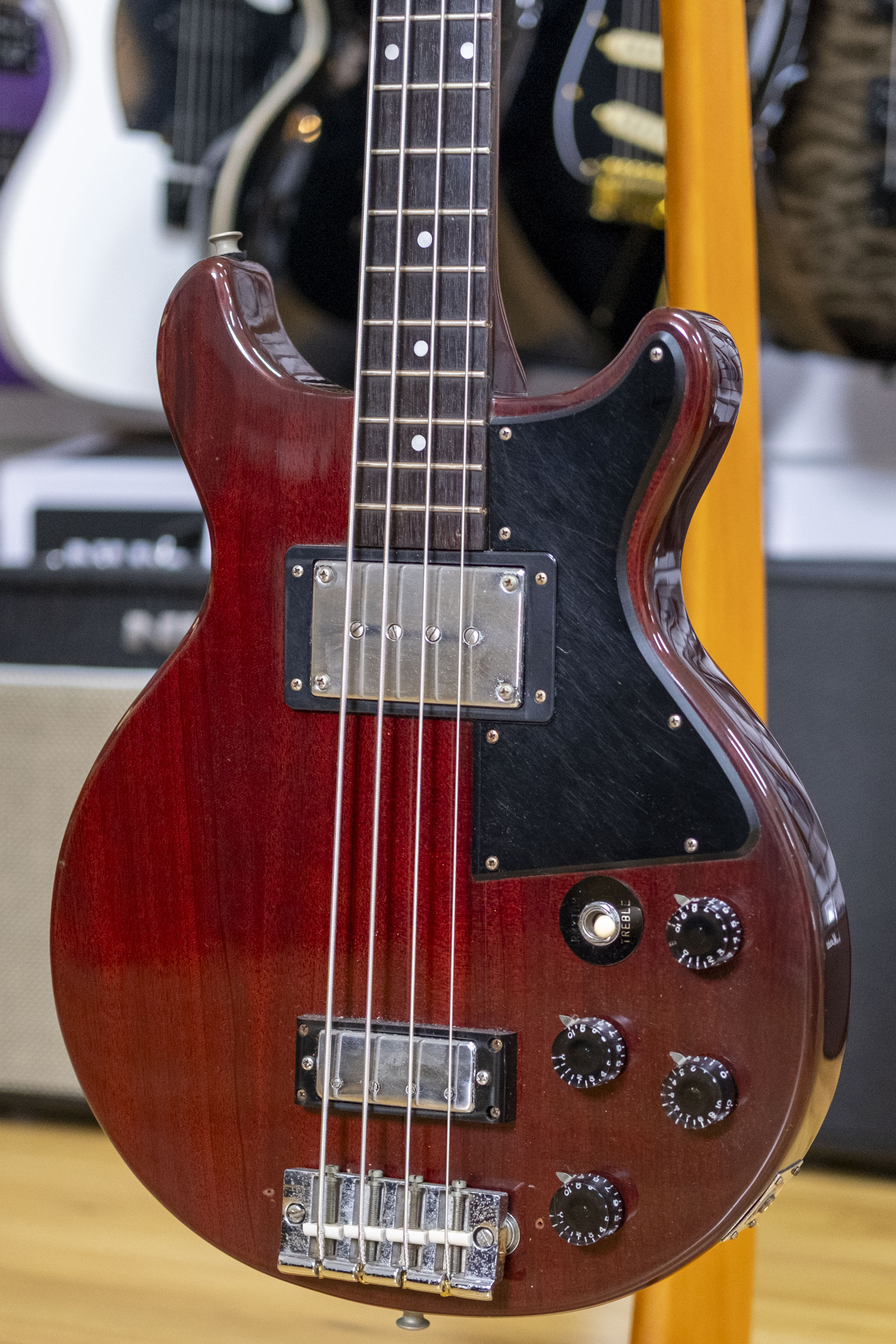 Greco TVB-600 Les Paul Jr. Style Bass Guitar (Cherry Red) (Pre-Owned, 1975 MIJ)