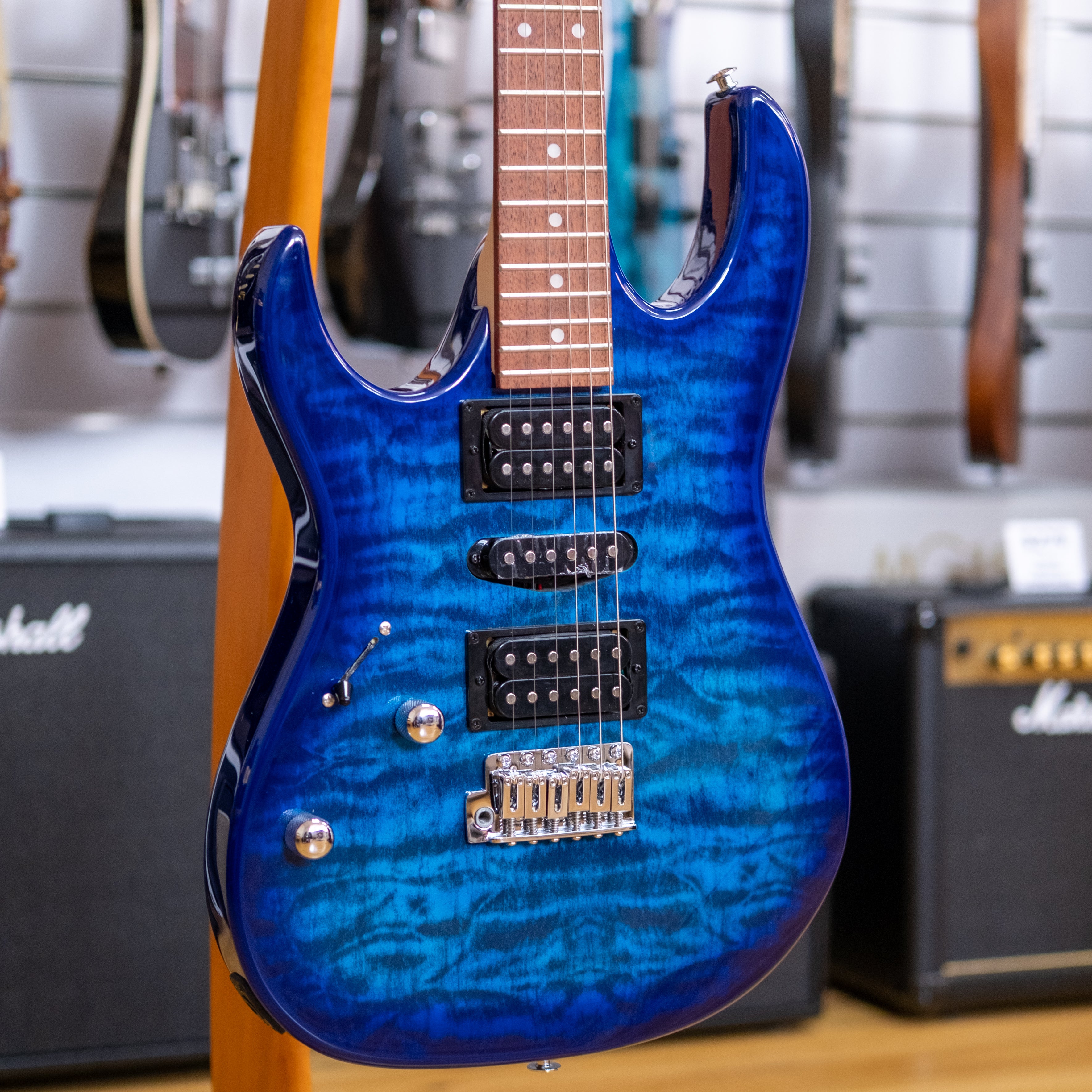 Ibanez Gio Series RX70QAL Left Handed Electric Guitar (Transparent Blue Burst)