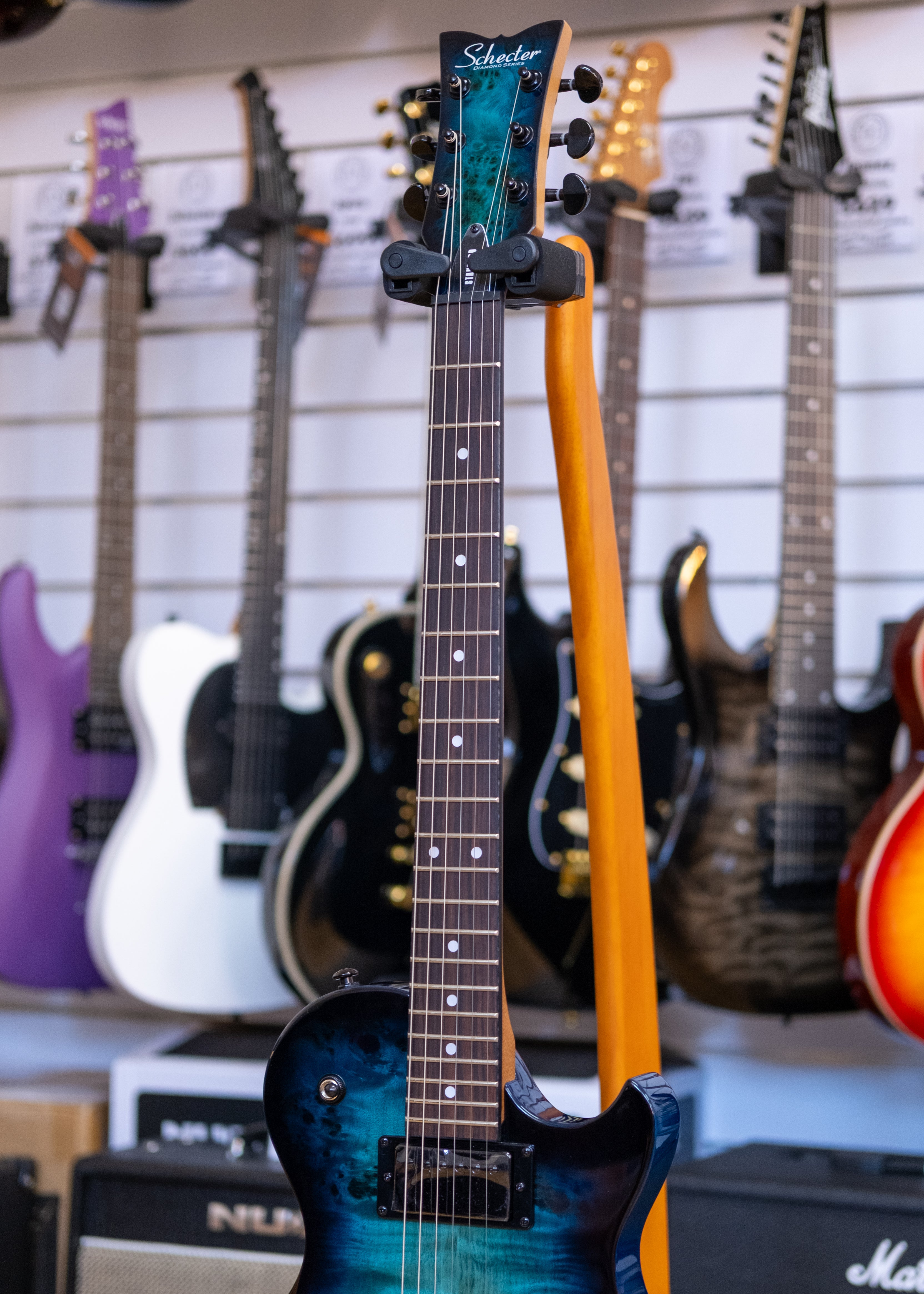 Schecter Solo-II Standard Electric Guitar (Ocean Blue Burst Burl)