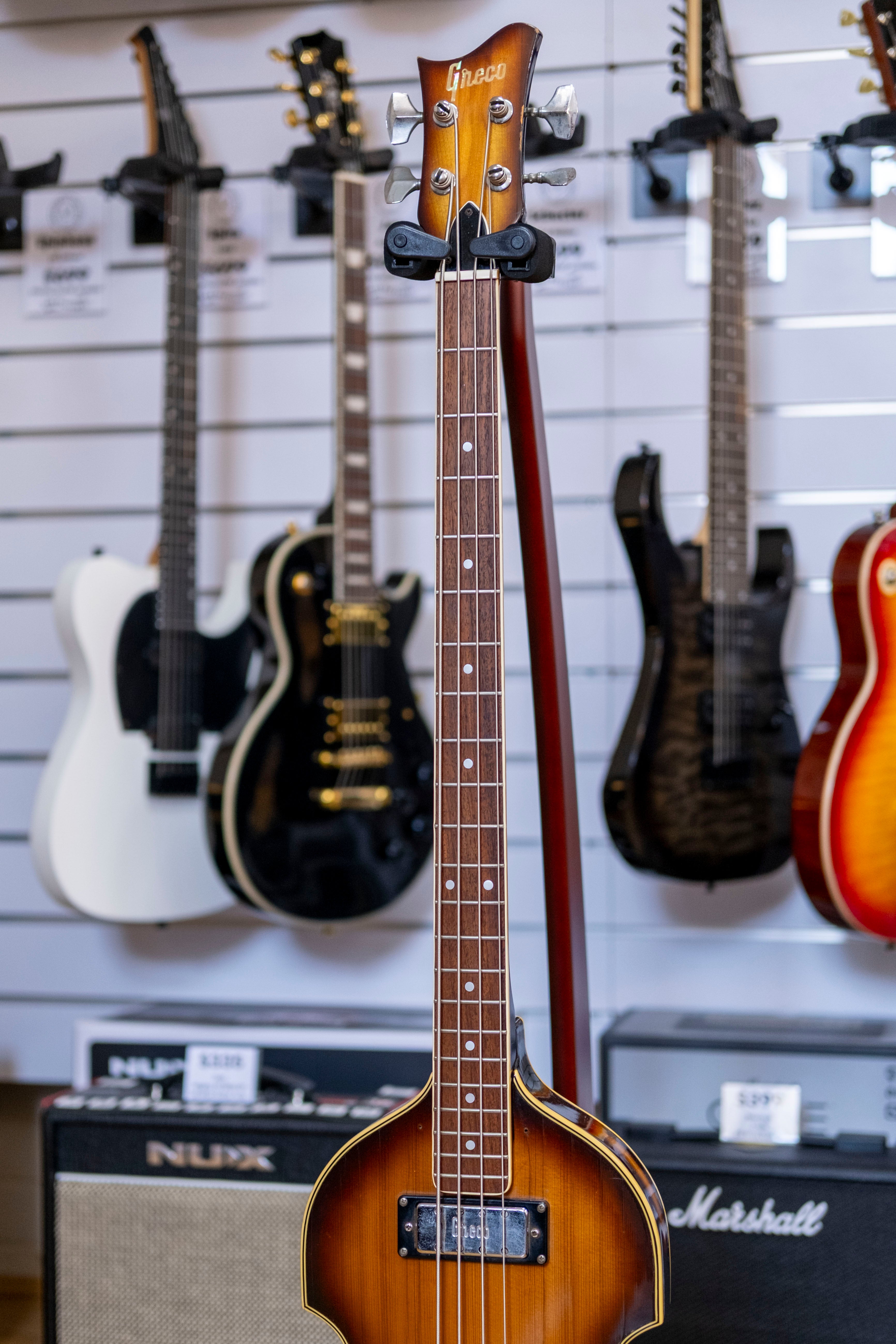 Greco VB-450 'Violin' Bass Guitar (3-Tone Sunburst) (Pre-Owned, 1974 M