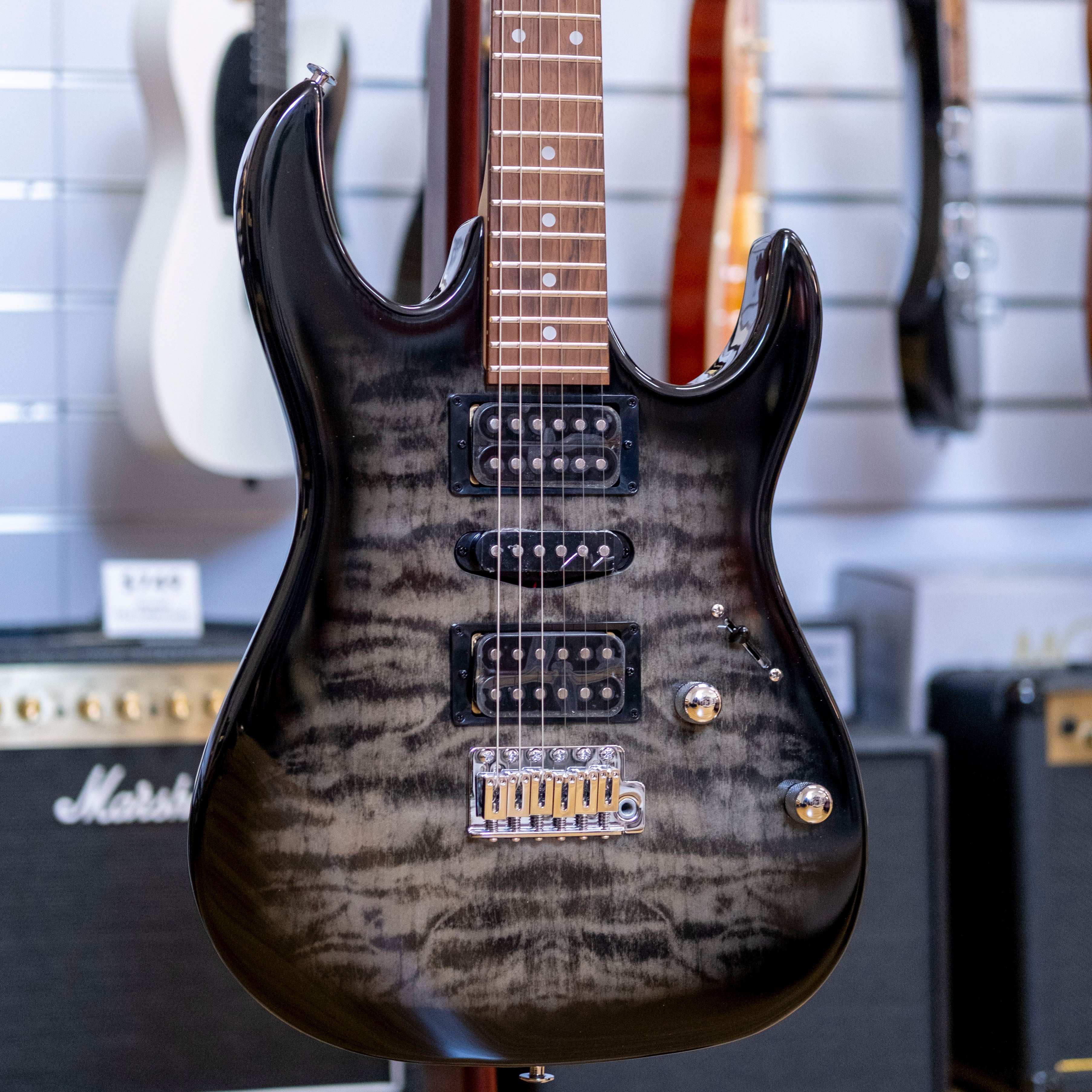 Ibanez RX70QA Gio Series Electric Guitar (Transparent Black Burst)