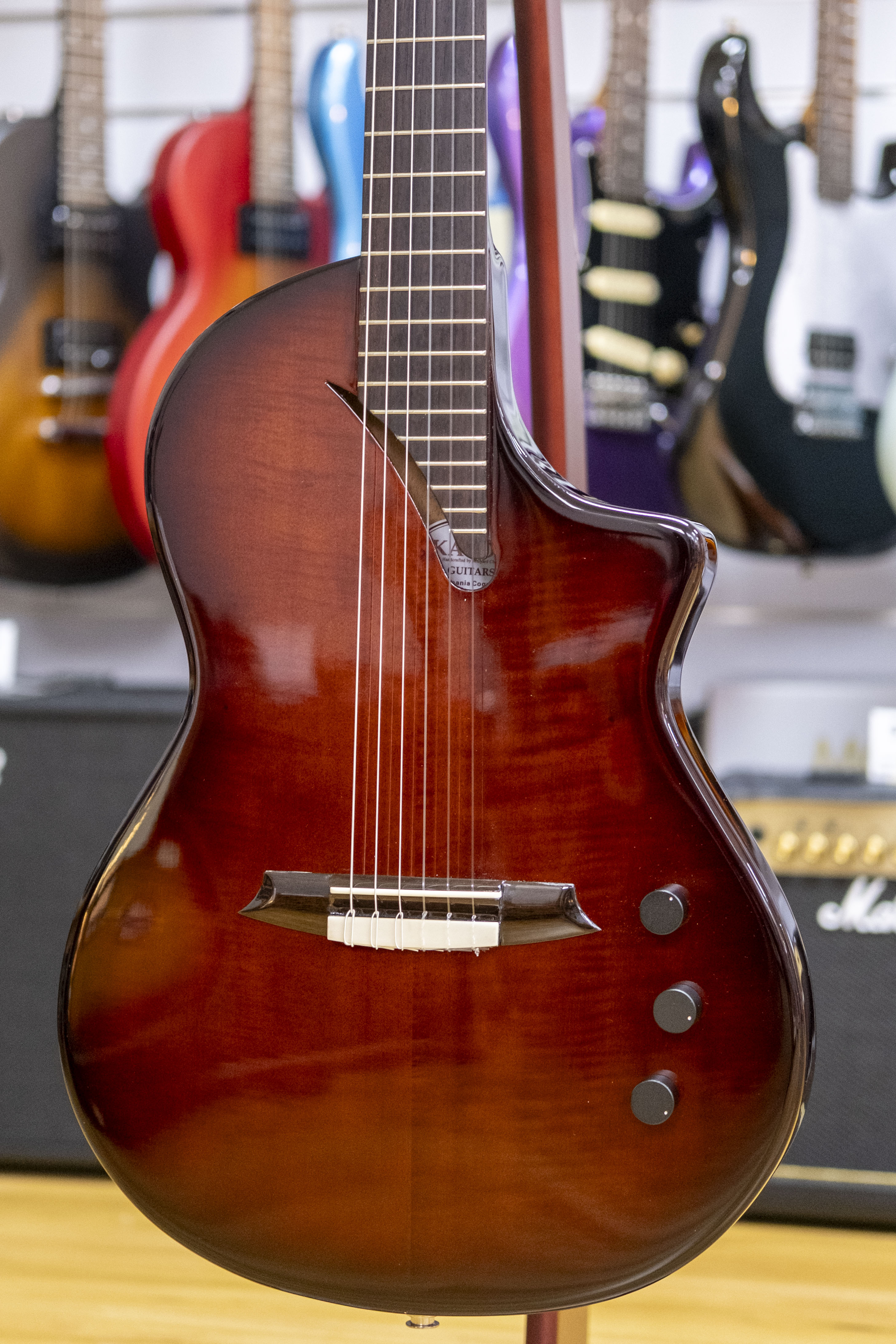 Katoh Hispania Thinline Electric Nylon String Classical Guitar with Gig Bag (Cognac)