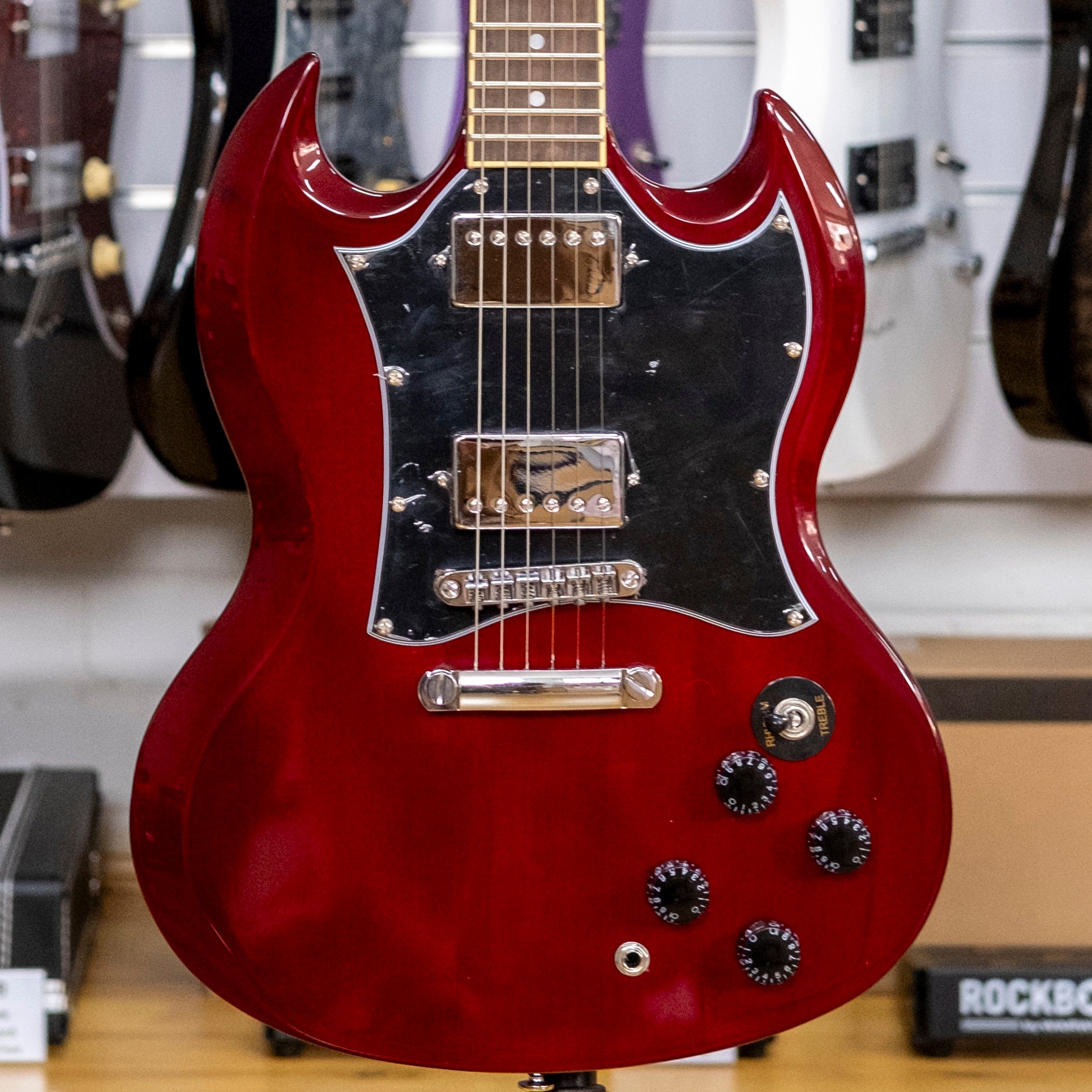 SX SG Style Electric Guitar with Accessories (Transparent Wine Red)