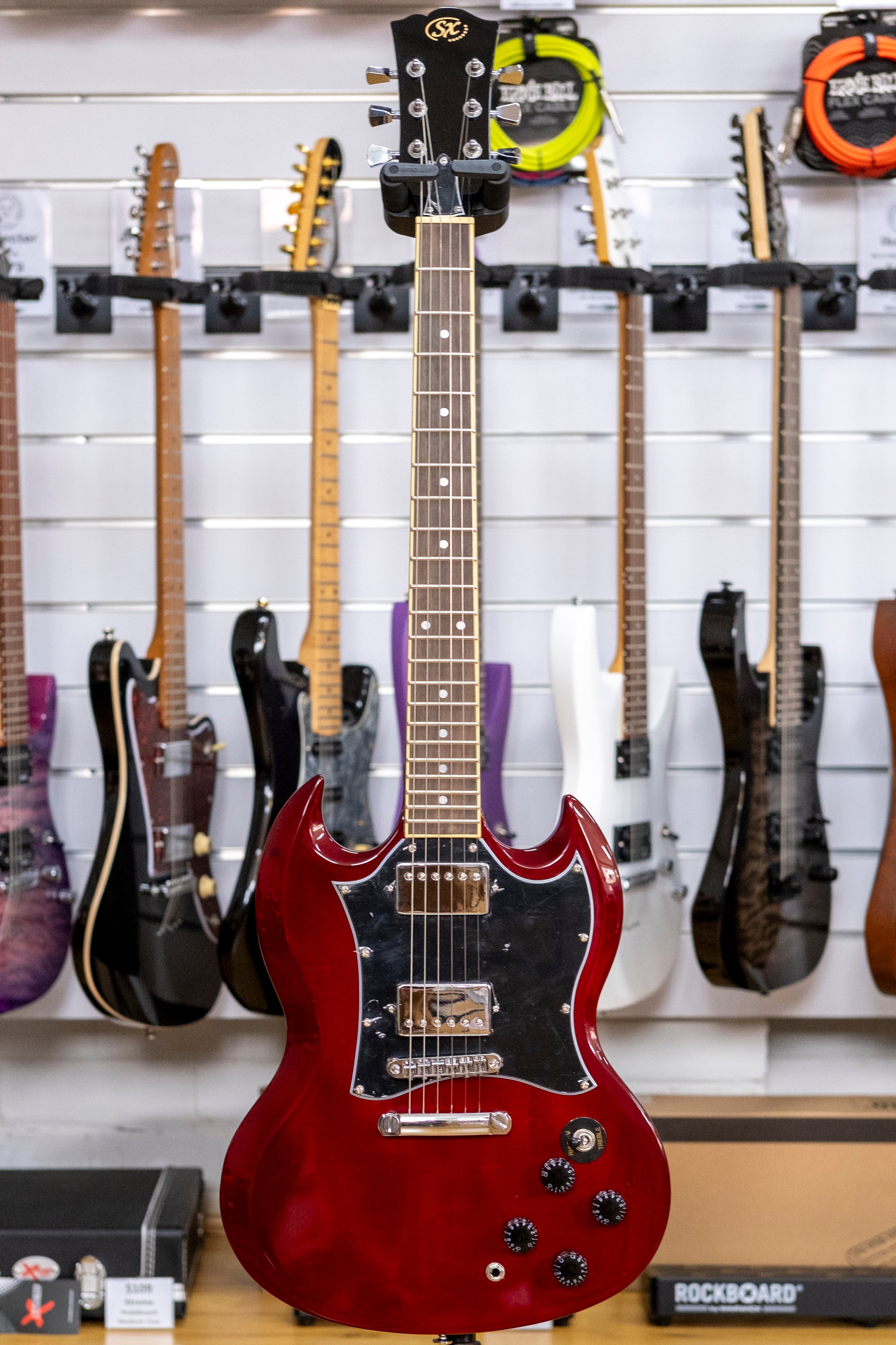 SX SG Style Electric Guitar with Accessories (Transparent Wine Red)