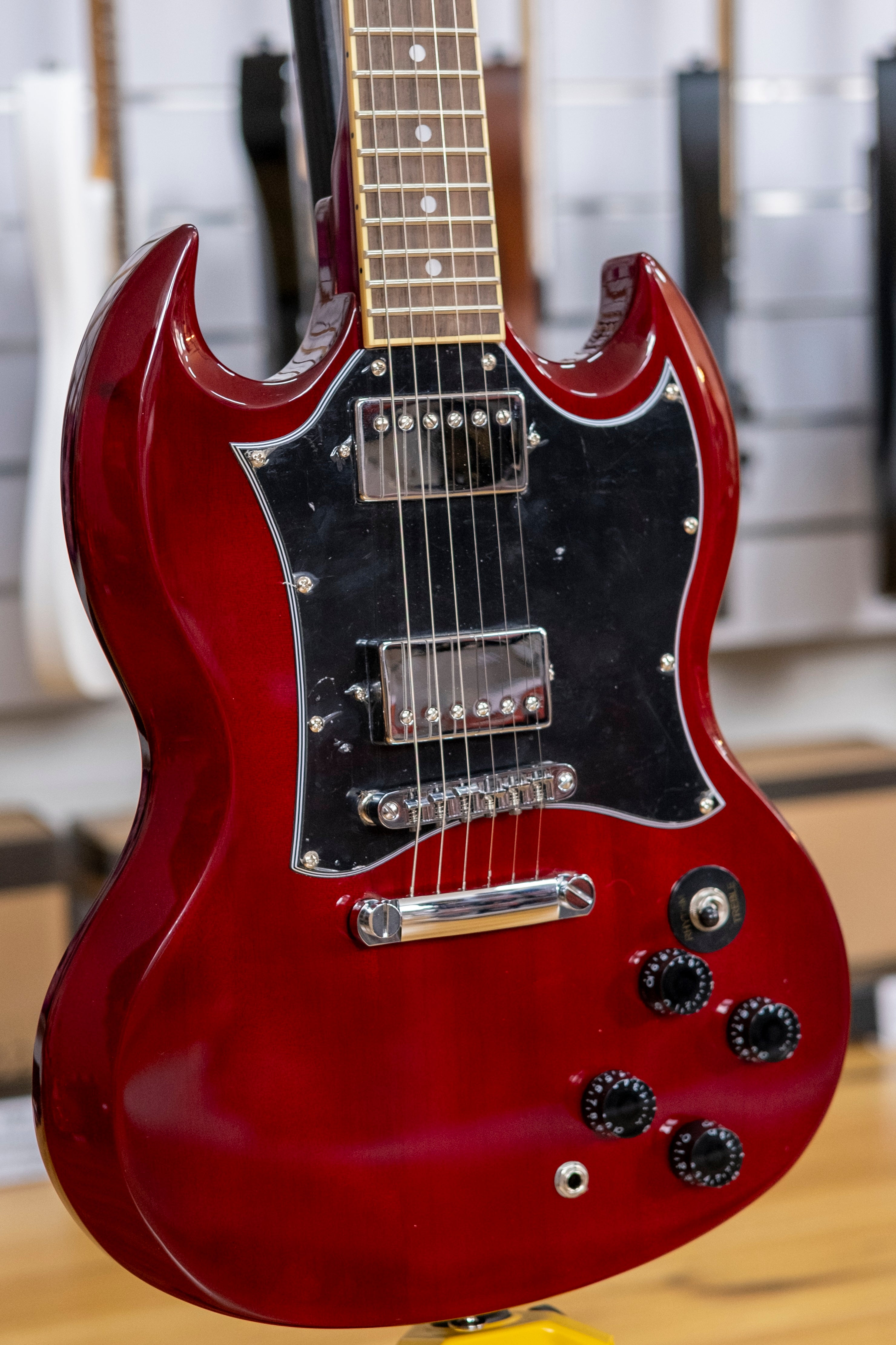 SX SG Style Electric Guitar with Accessories (Transparent Wine Red)