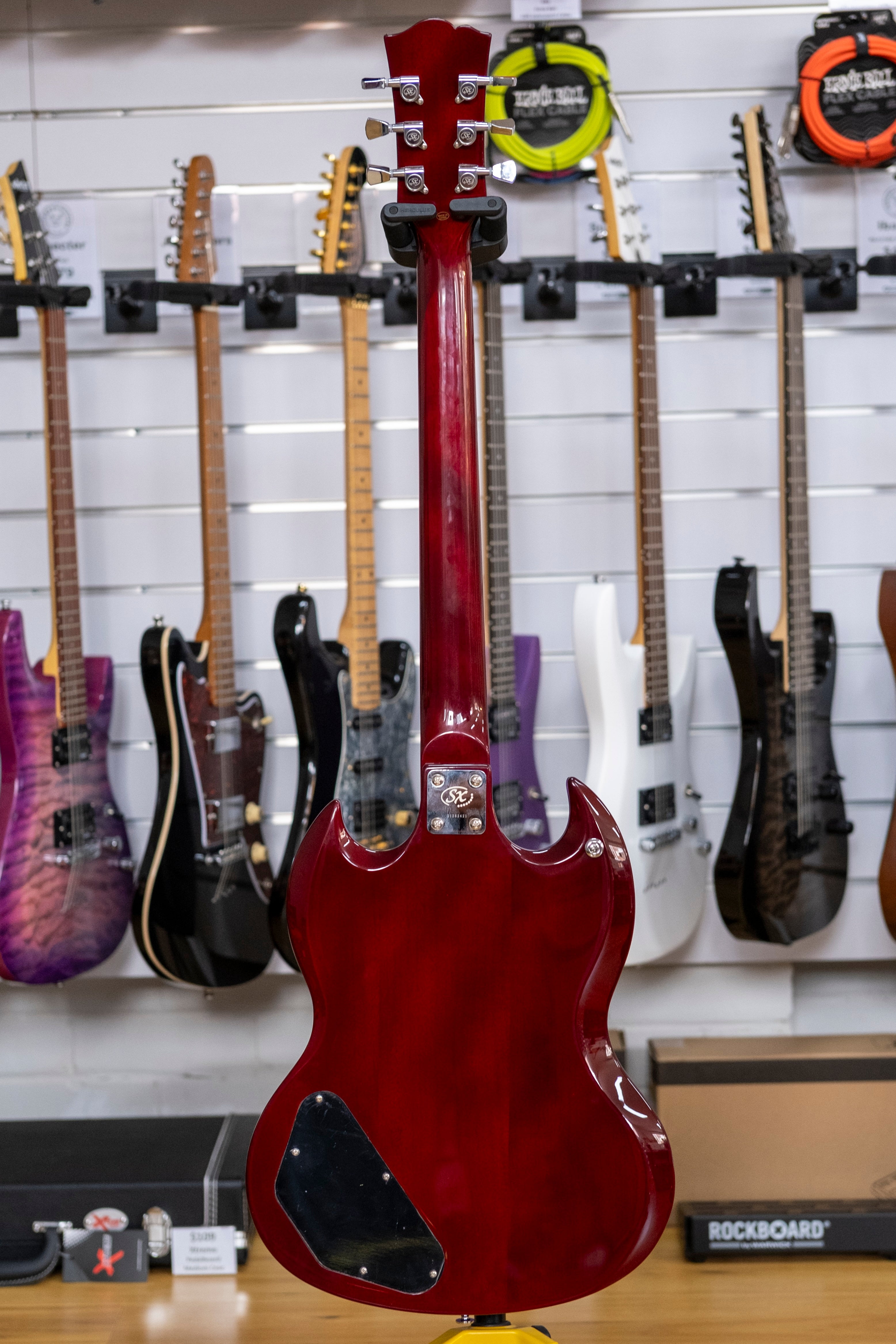 SX SG Style Electric Guitar with Accessories (Transparent Wine Red)