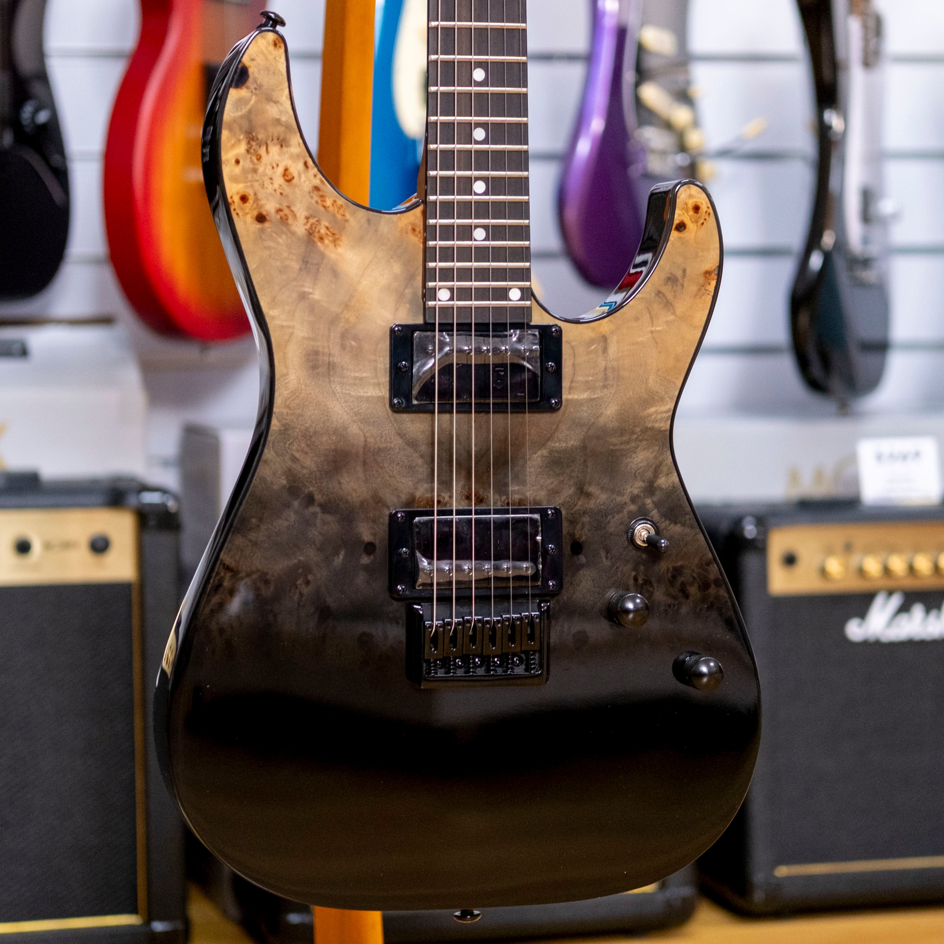 Schecter C-1 Standard Electric Guitar (Black Fade Burst Burl)