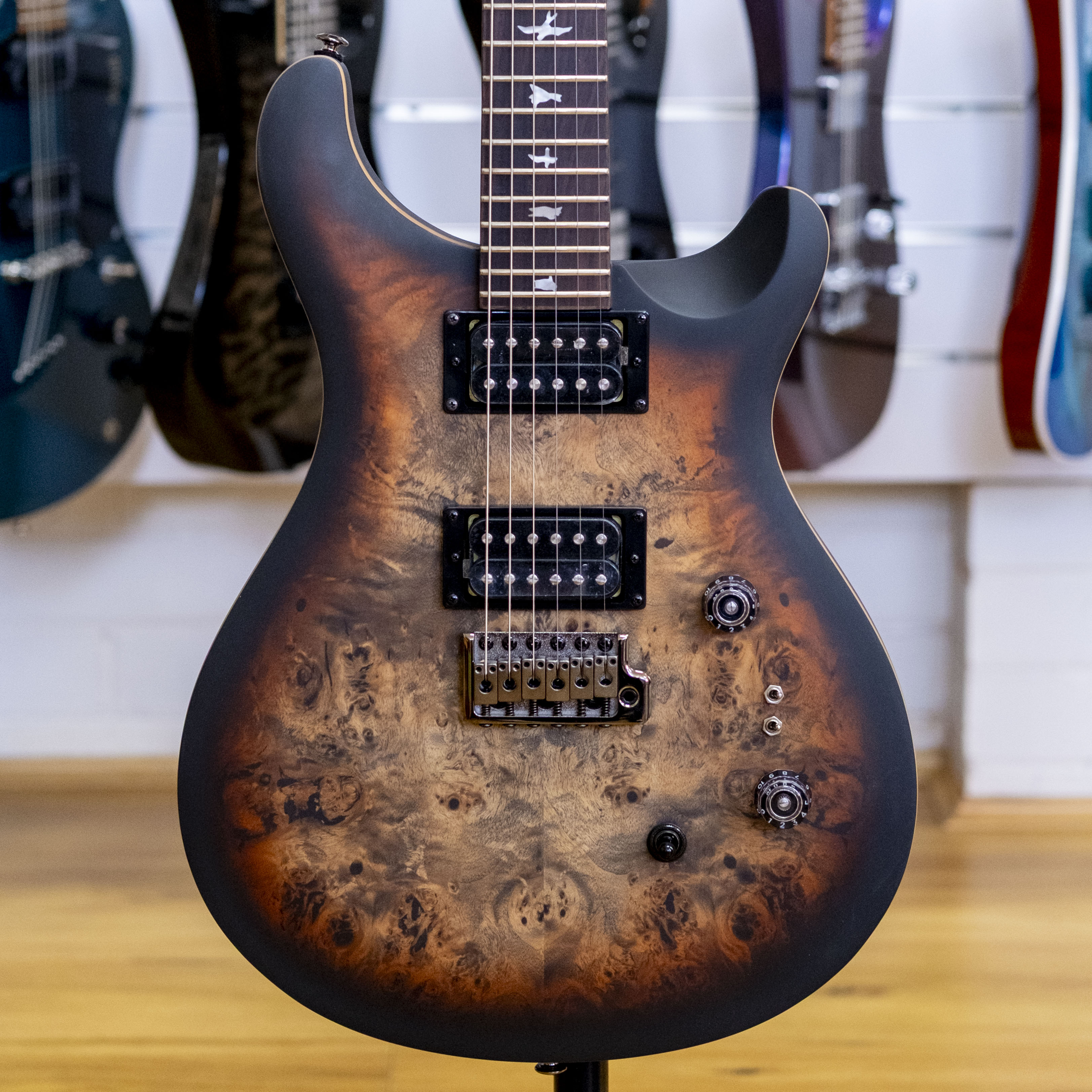 PRS SE Custom 24-08 Limited Edition Poplar Burl Electric Guitar (Charcoal Cherry Midnight Burst)