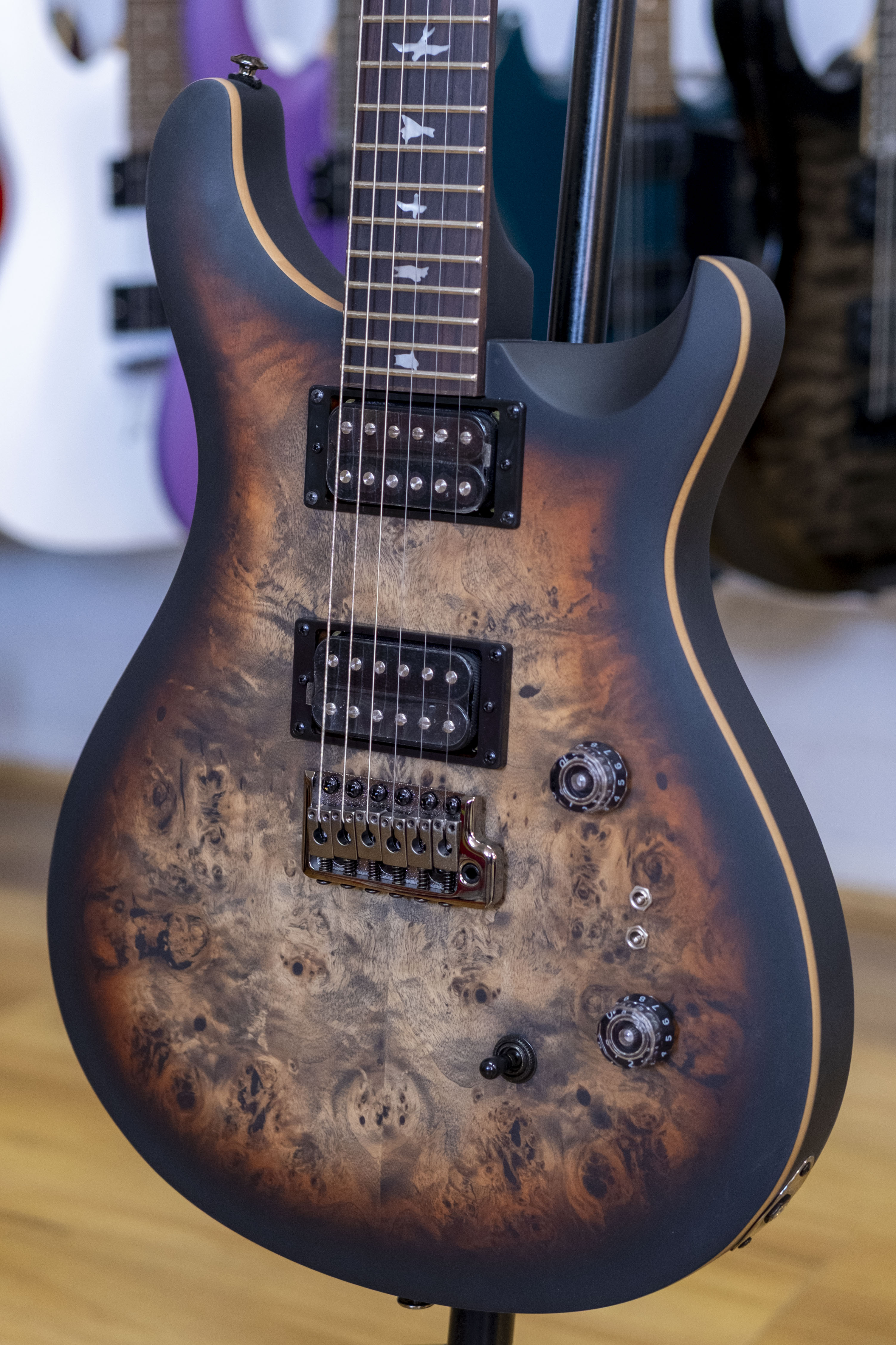 PRS SE Custom 24-08 Limited Edition Poplar Burl Electric Guitar (Charcoal Cherry Midnight Burst)