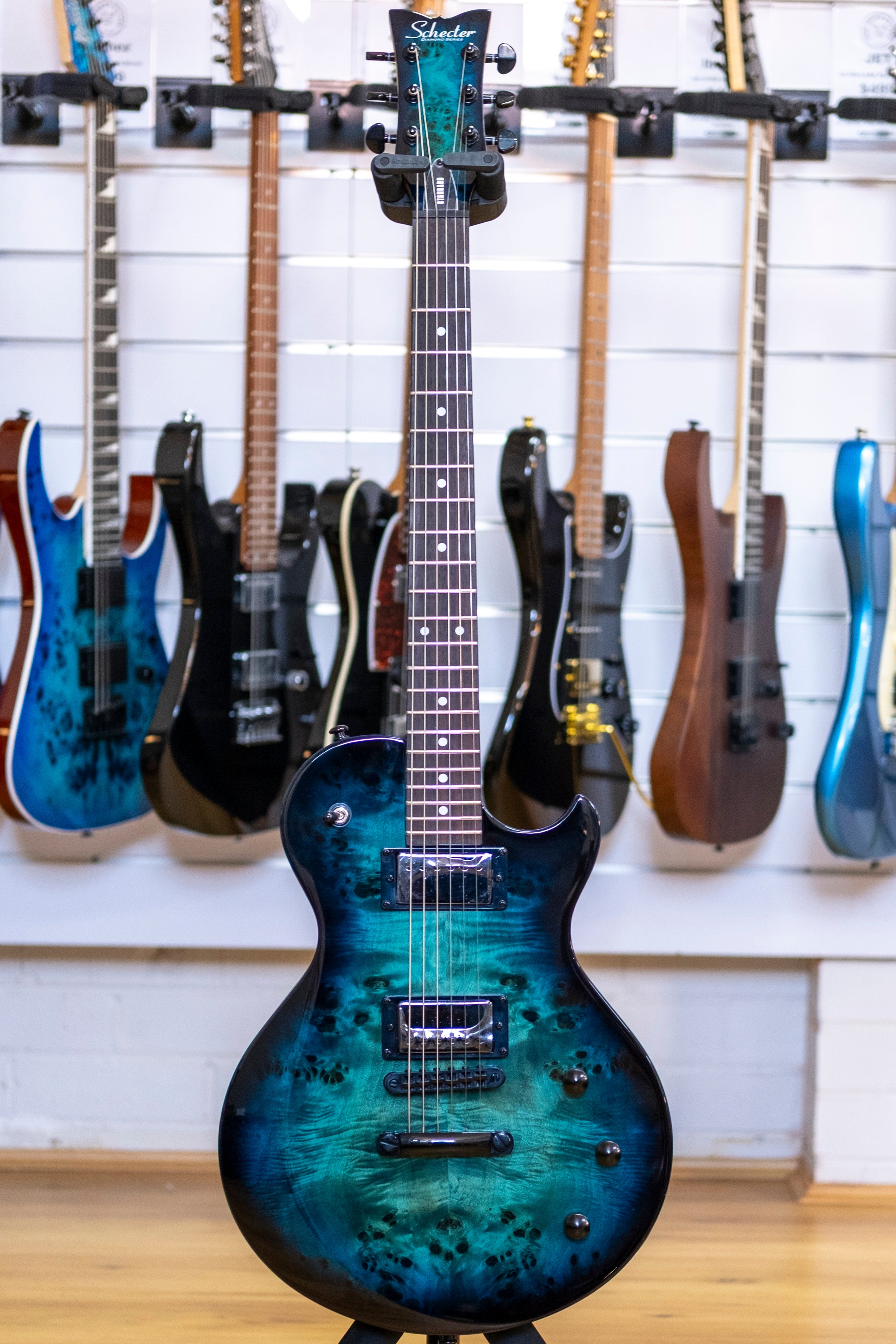 Schecter Solo-II Standard Electric Guitar (Ocean Blue Burst Burl)