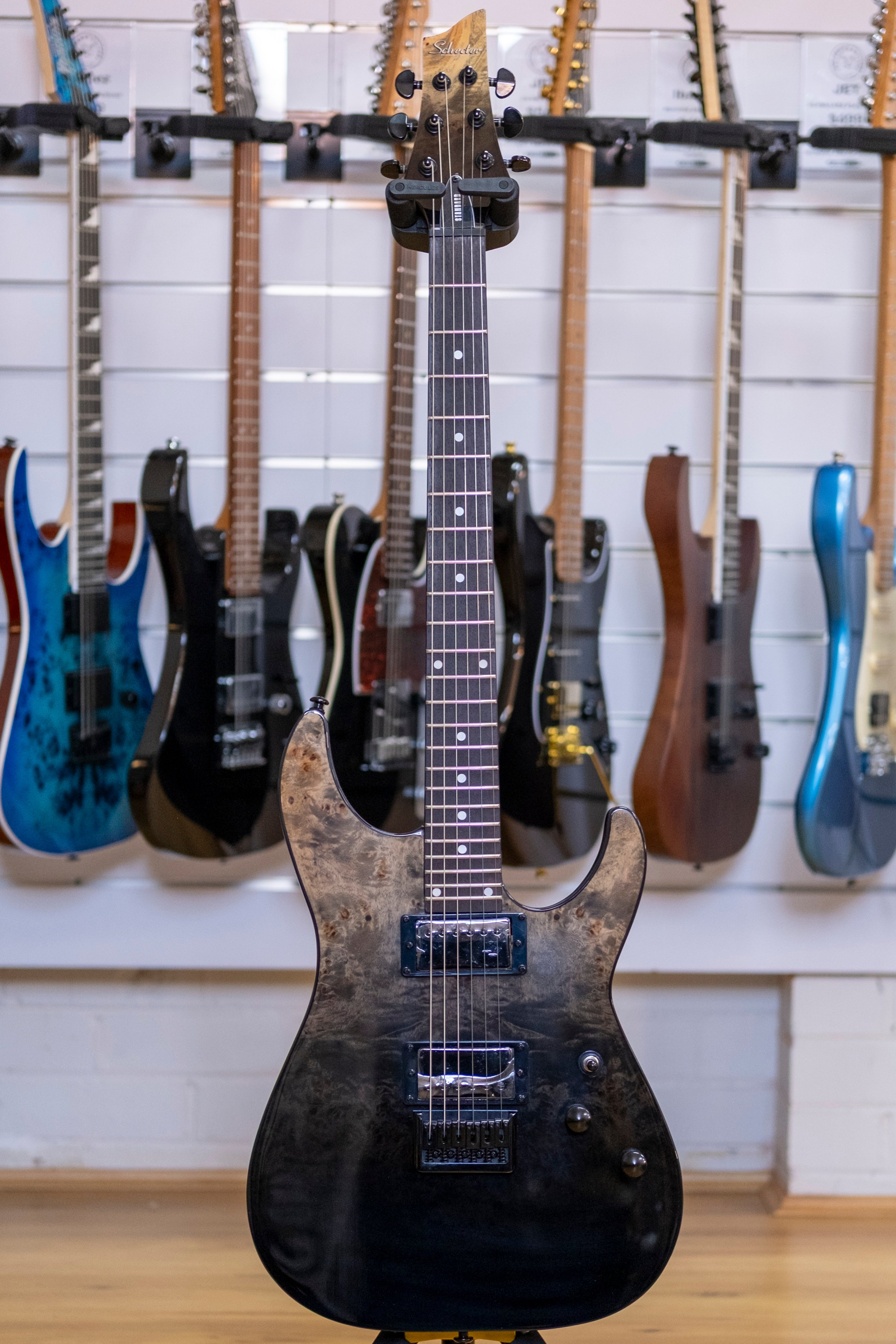 Schecter C-1 Standard Electric Guitar (Black Fade Burst Burl)