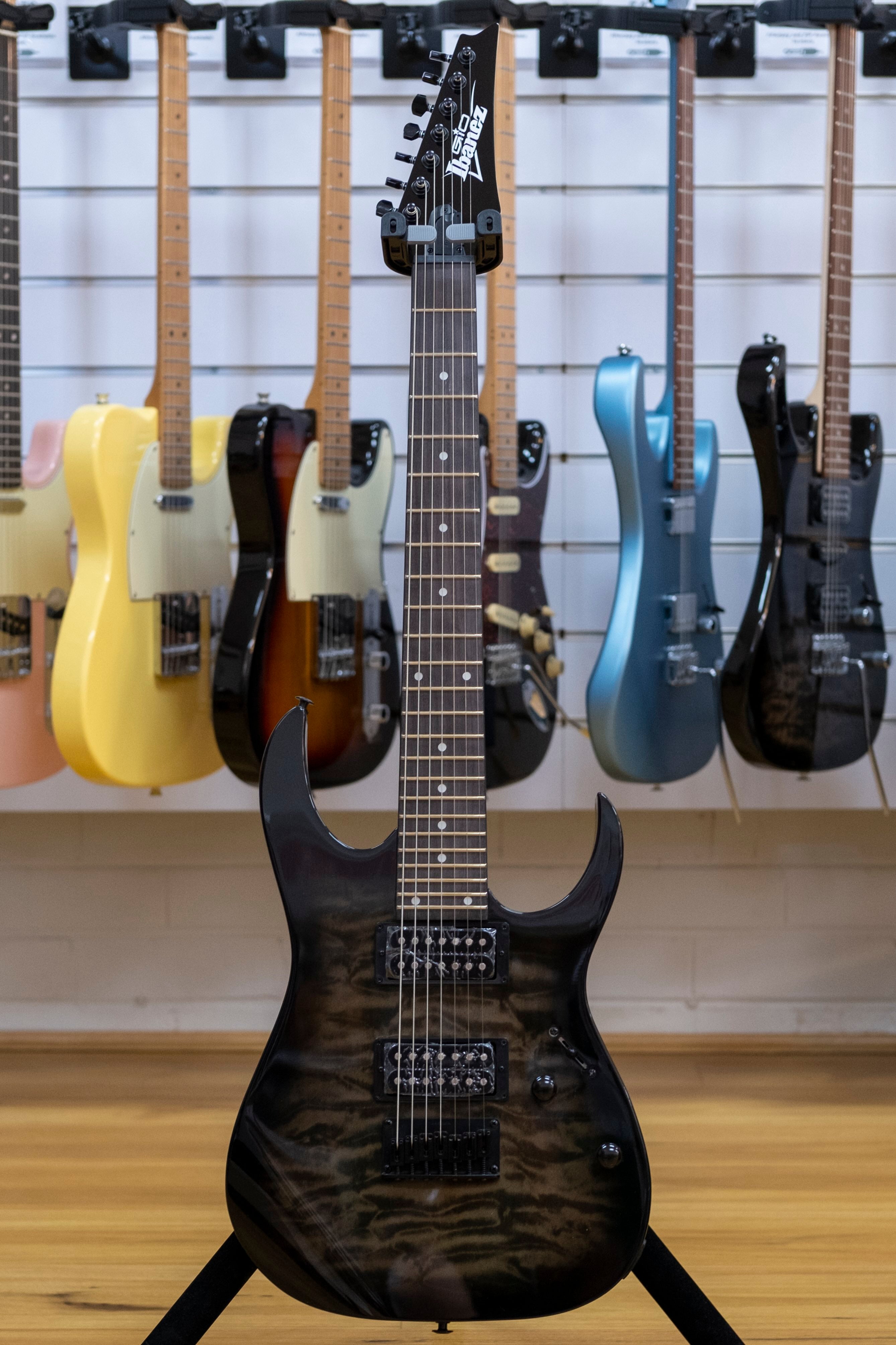 Ibanez RG7221QA 7-String Electric Guitar (Transparent Black Sunburst)