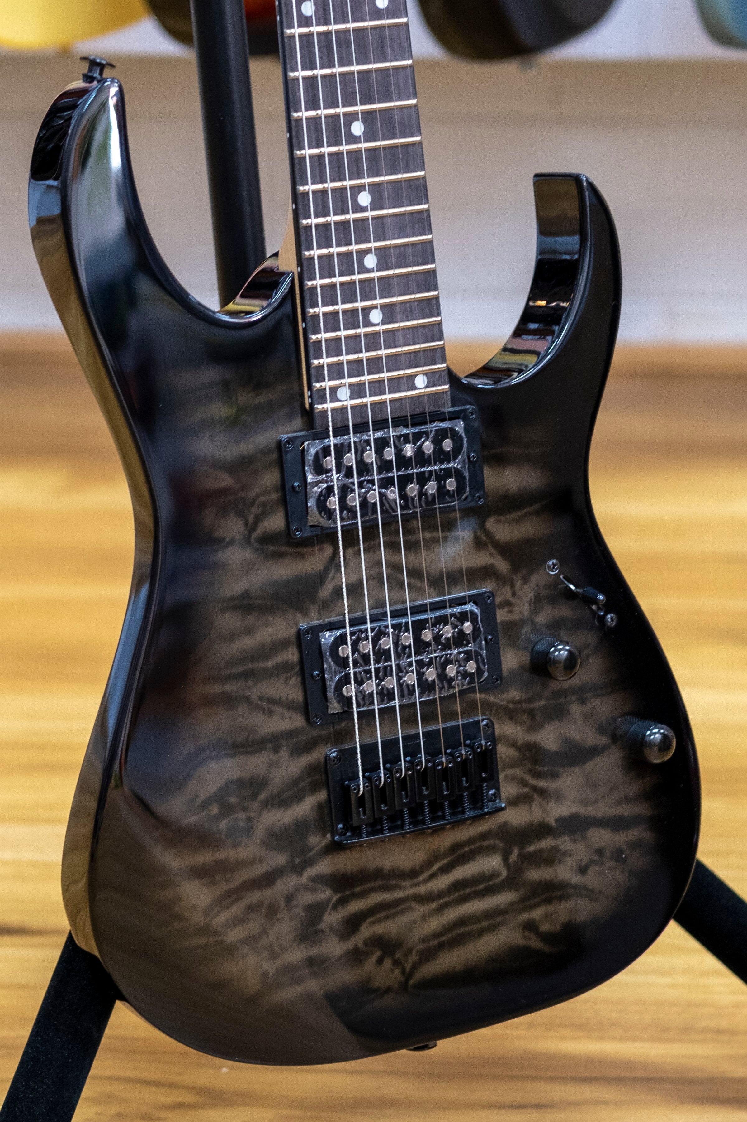 Ibanez RG7221QA 7-String Electric Guitar (Transparent Black Sunburst)