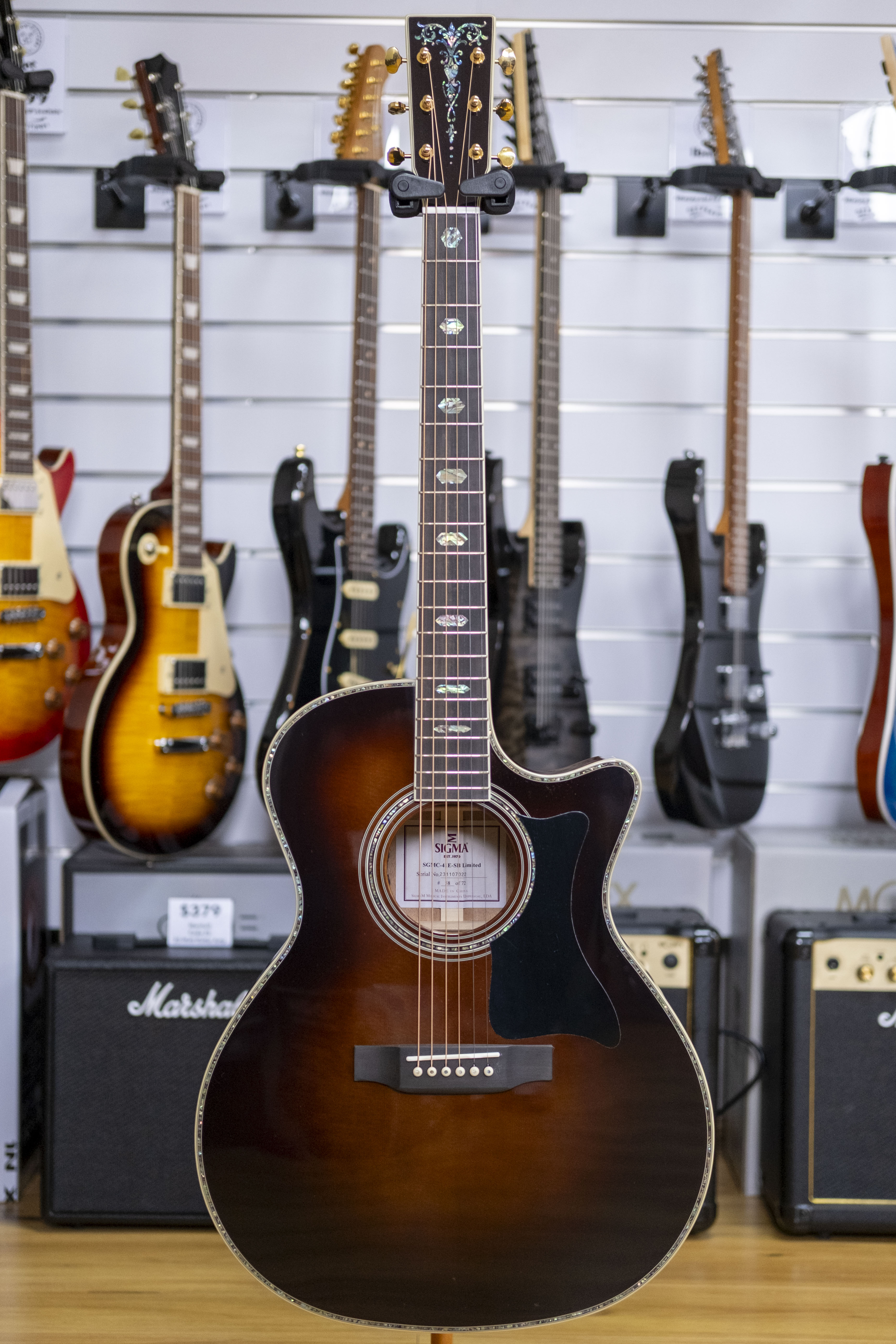 Sigma SGMC-41E-SB Limited Edition Grand OM Acoustic Electric Guitar with Bag (Sunburst)