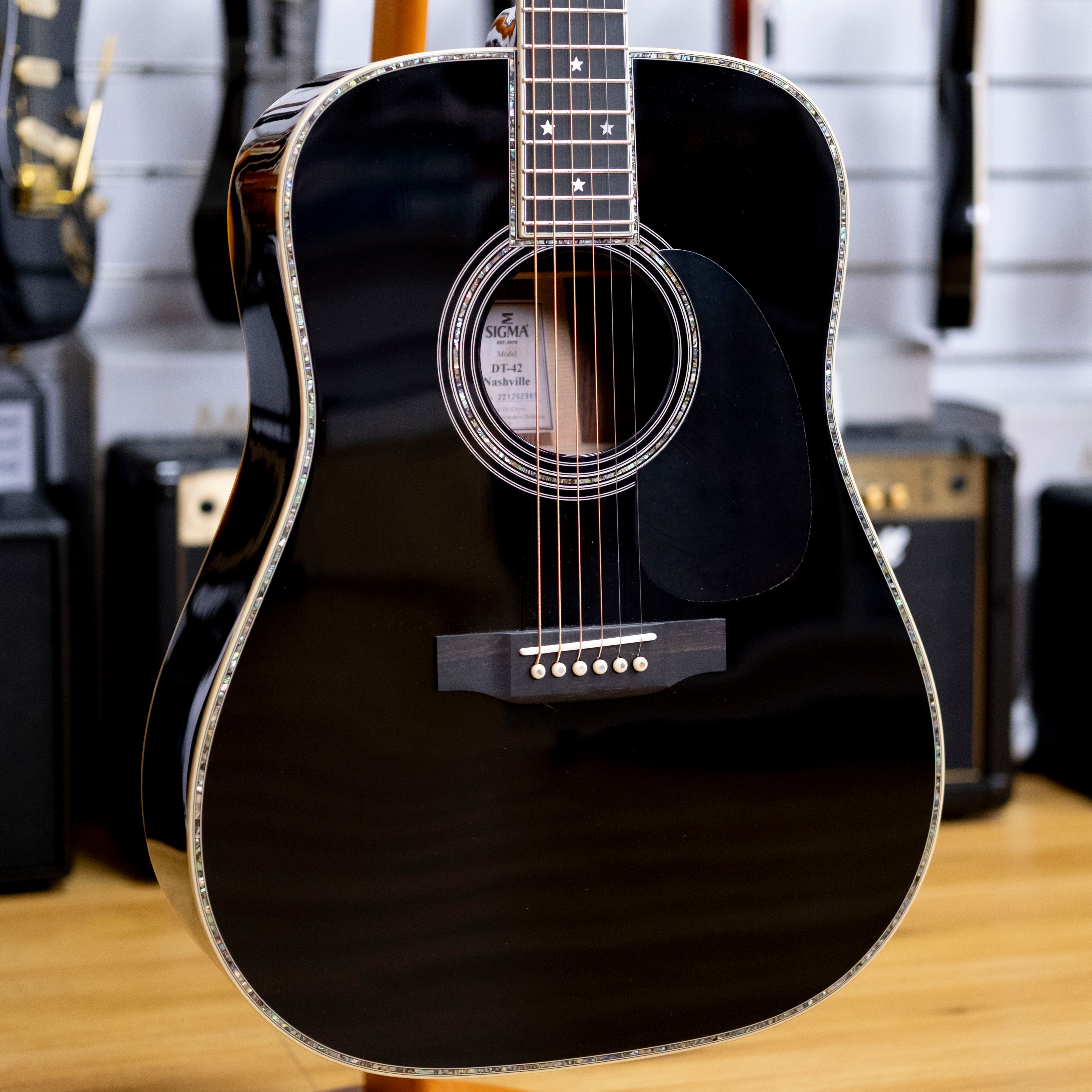Sigma DT-42 Nashville Special Edition Dreadnought Acoustic Electric Guitar with Bag (Black)